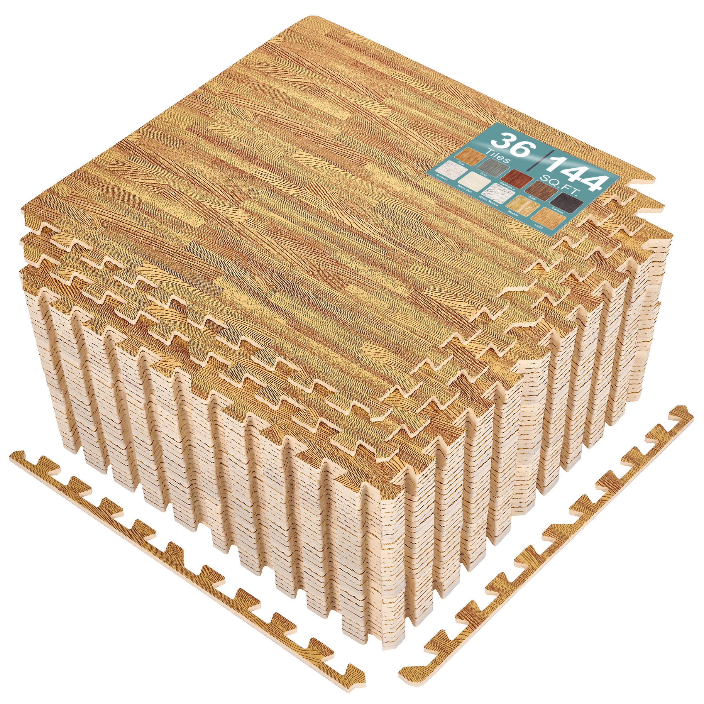SORBUS 144 Sq Ft Interlocking EVA Foam Wood Grain Floor Tiles with Borders #MAT-WOODLT36
