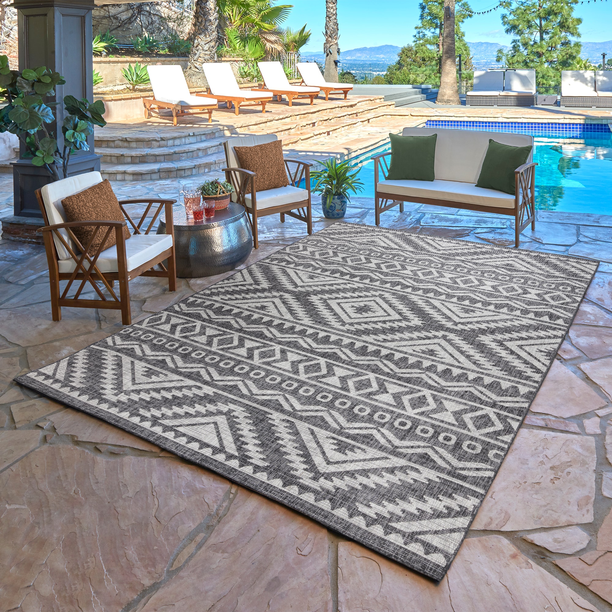 GERTMENIAN Tropea 9 X 13 (ft) Chalon Gray Indoor/Outdoor Tribal Area ...