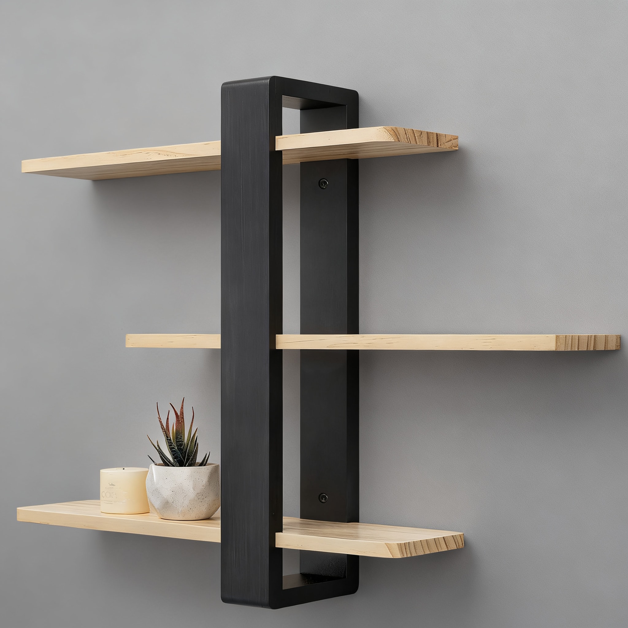 Lovav Black wooden Pine Wood Floating Shelves 20in 3 Tier Wall Mounted Storage Display Living Room Bedroom Office #5749848245741