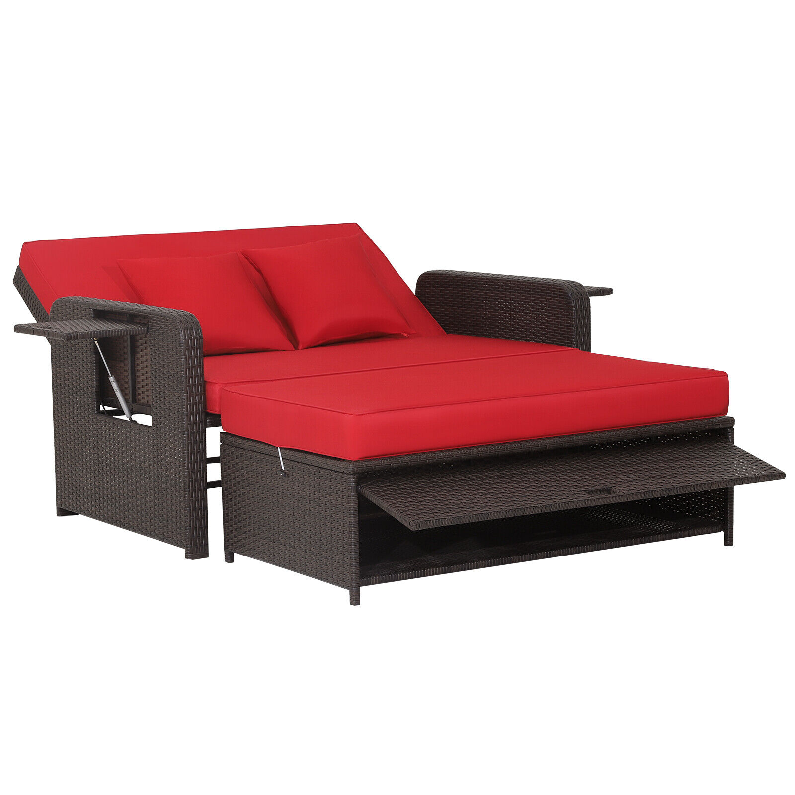 LIVIZA OUG70644RE-X Patio Rattan Daybed Rattan Outdoor Daybed with Red Cushions and Steel Frame