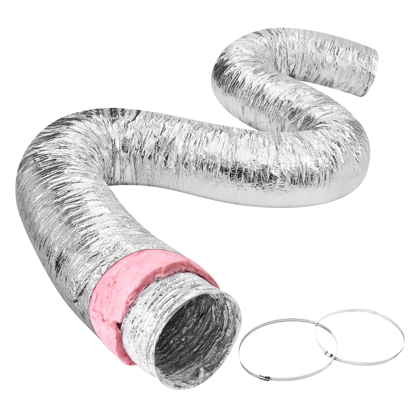 GIVIMO Dryer Vent Hose 8-in Insulated Flexible Duct 25-ft with 2 Duct Clamps Heavy Duty 3-Layer R-6.0 Flame Resistant Ducting for HVAC Heating Cooling and Exhaust