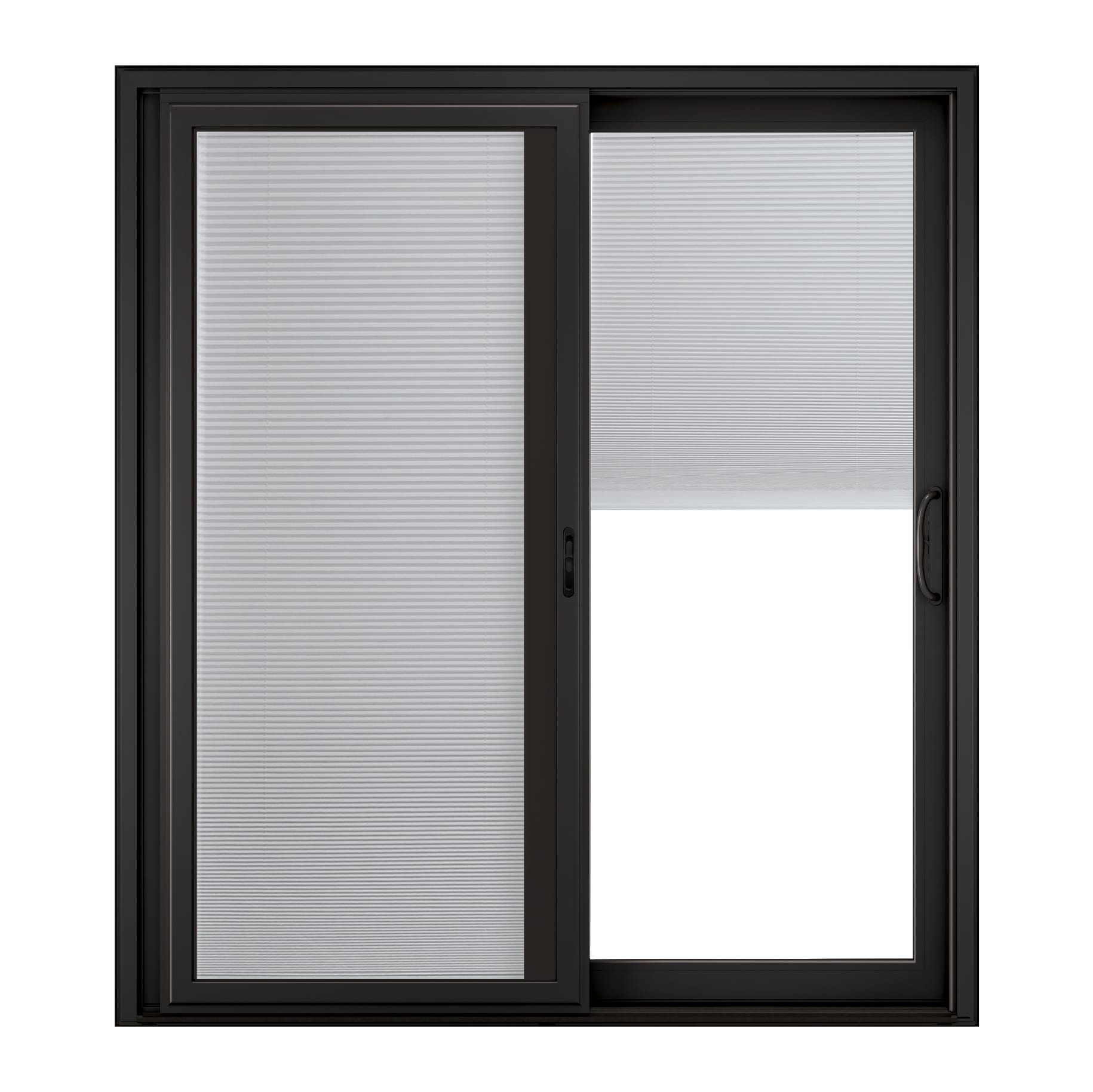 RELIABILT 719801246424312DR 72-in x 80-in x 4-9/16-in Jamb Black Vinyl Right-hand Sliding Patio Door with Low-E insulating Glass with Blinds