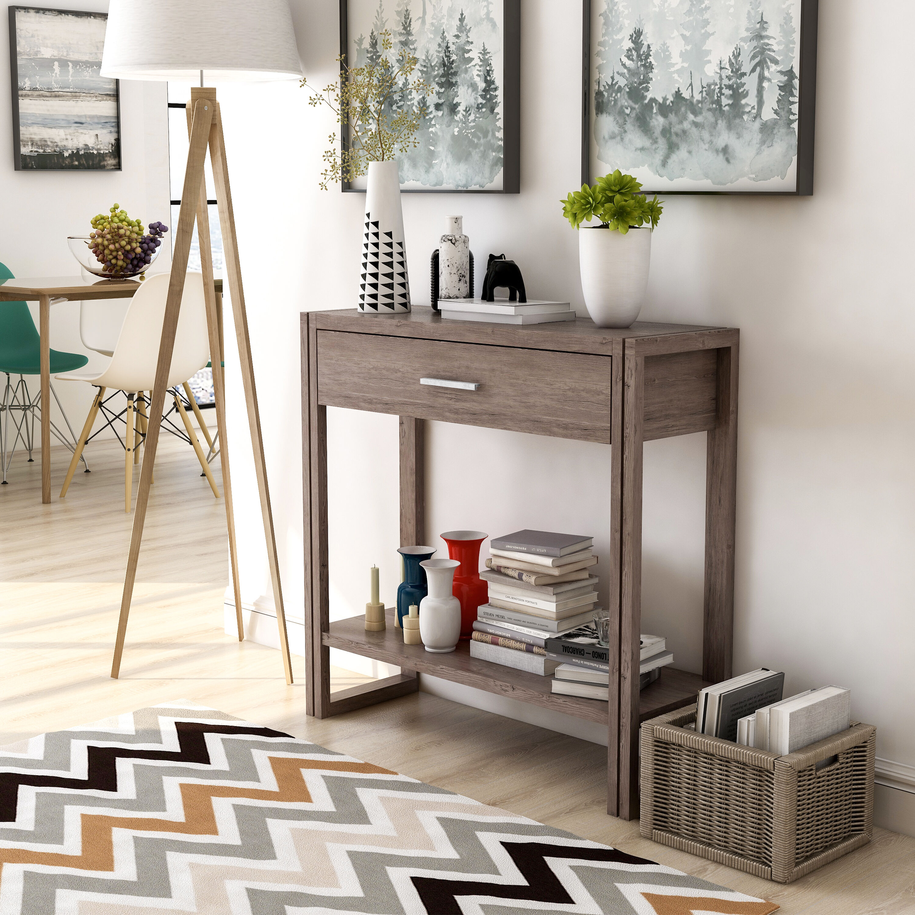 Furniture of America IDI-192524 Liv Rustic Walnut oak Console table