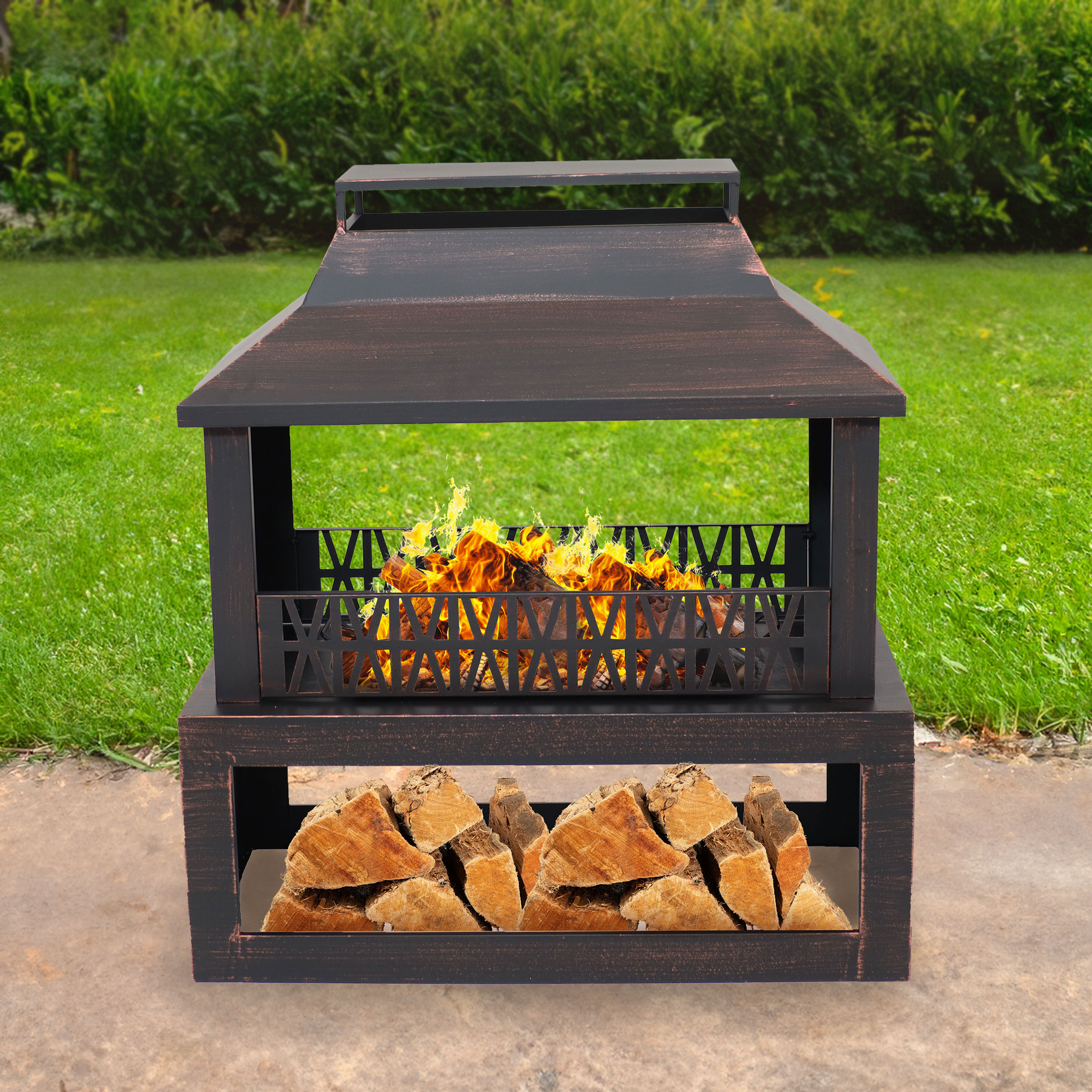 Sunnydaze Decor FSN-748 32.25-in W Bronze Steel Wood-Burning Fire Pit