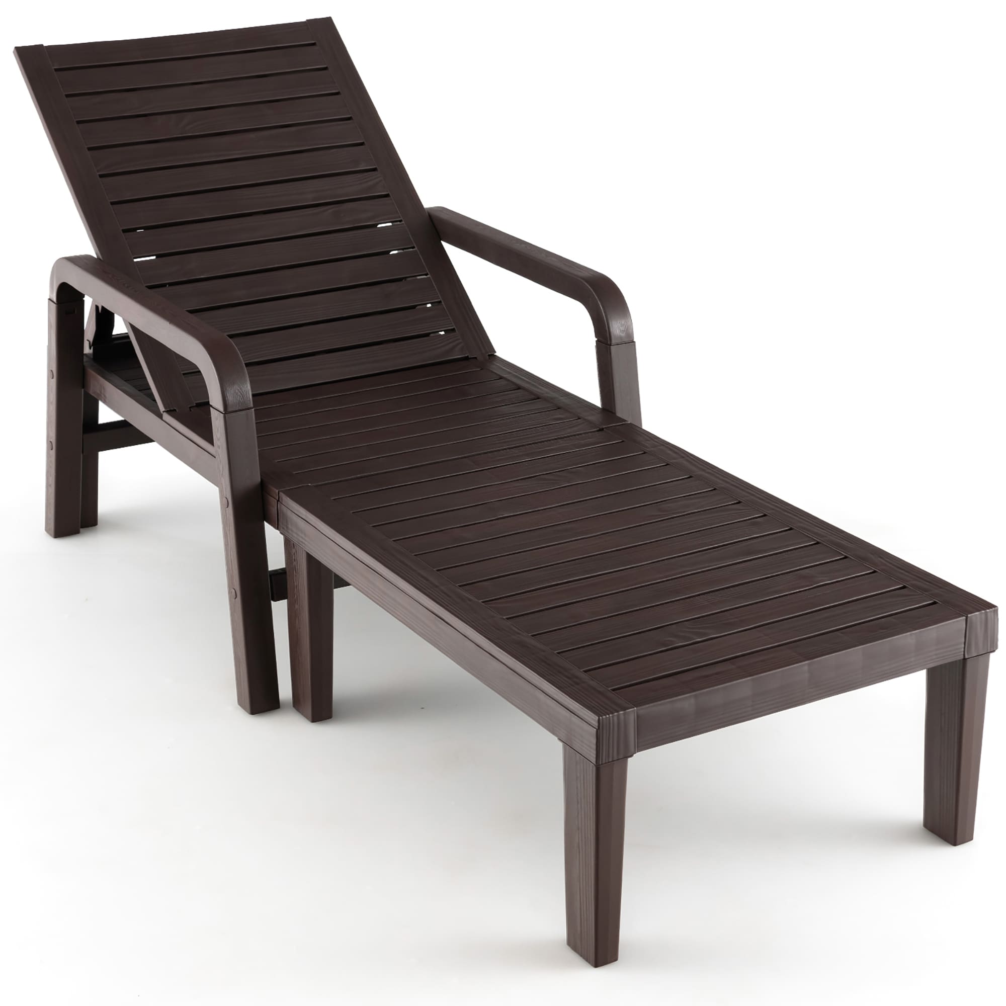 Costway NP11007CF Coffee Plastic Frame C-spring Chaise lounge Chair with Brown Solid Seat