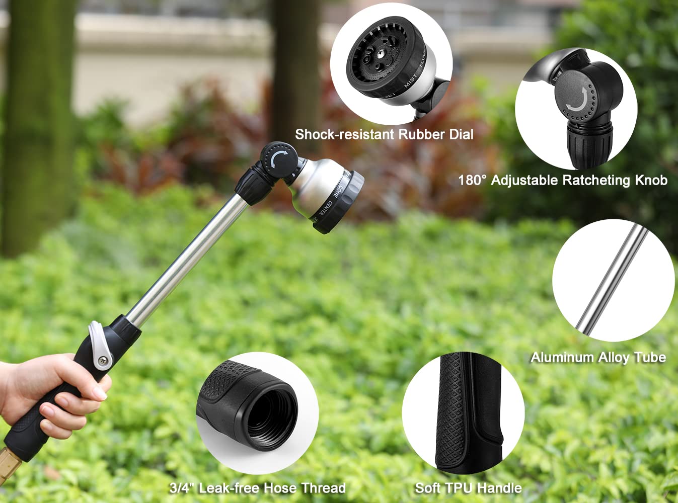 LAIFUCAM Garden Hose Wand 16 Inches Heavy Duty Metal Hose Nozzle with 9 ...