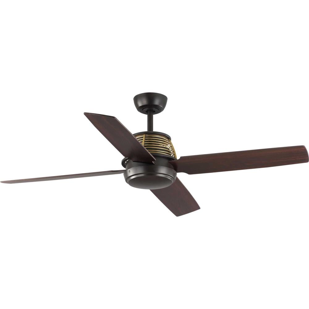 Progress Lighting P2590-129 Shaffer 56-in Architectural Bronze with Driftwood/Natural Cherry Blades Ceiling Fan Light Kit Compatible - Remote Included ( 4 -Blade )