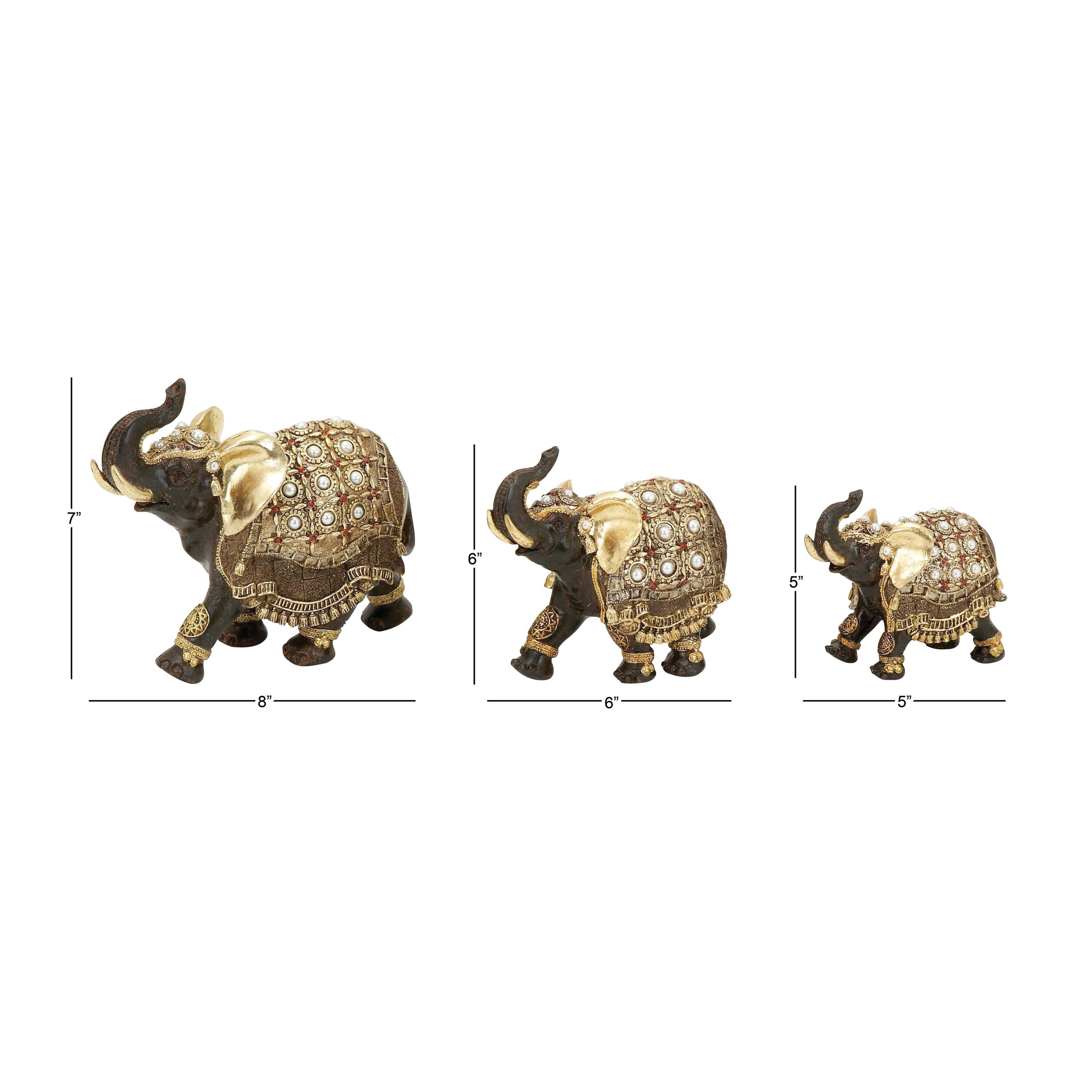 Majestic Trio Gold Polystone Elephant Statues with Satin Finish