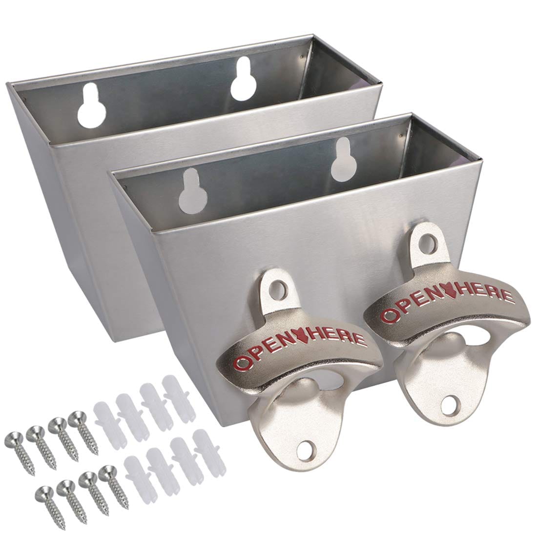 Aoibox  2 Piece Wall Mounted Bottle Opener and Cap Catcher Set Brushed Finish Zinc Alloy and Stainless Steel for Home Bar
