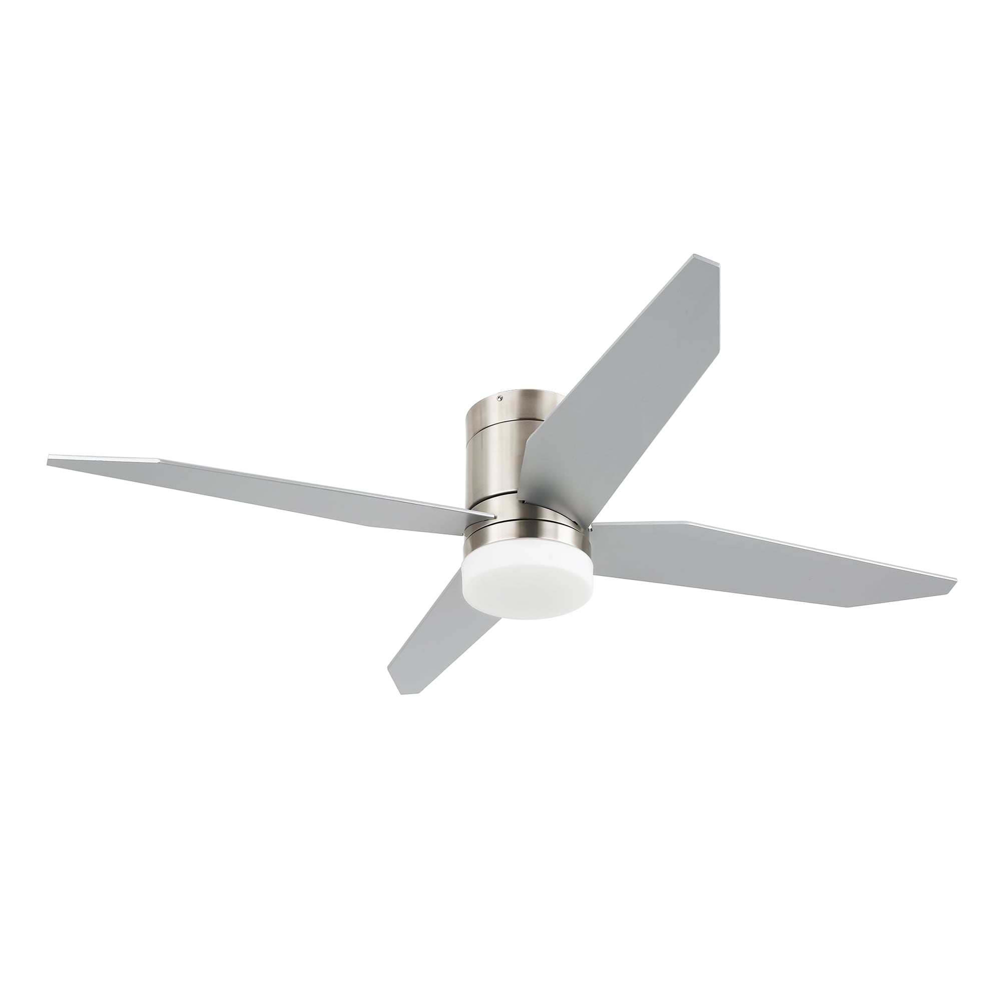 GETLEDEL CF-3520-NI 52-in Color-Changing Integrated LED Flush Mount Brushed Nickel with Silver, Walnut Blades Ceiling Fan With Light - Remote Included ( 4 -Blade )