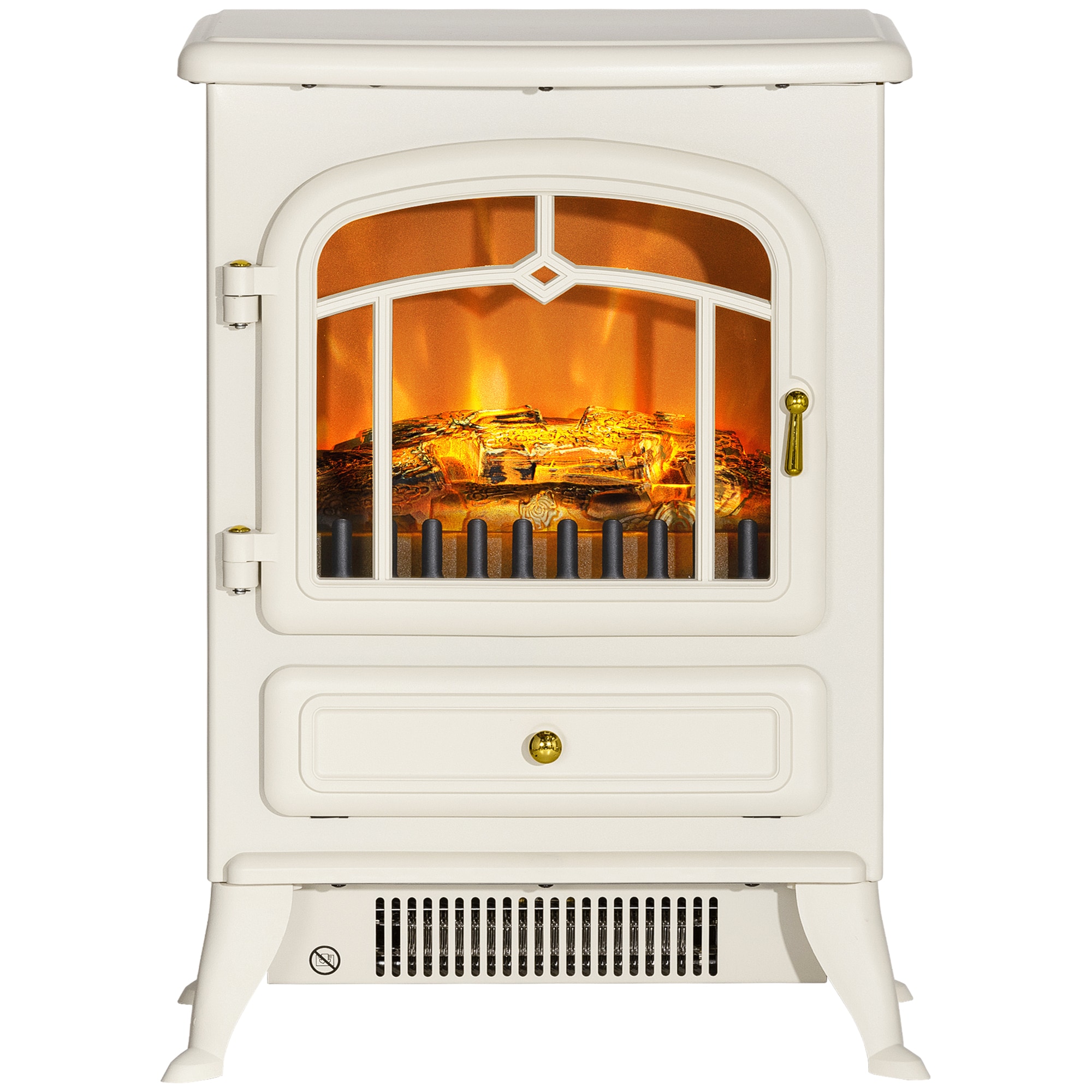 SUNCREAT 16.25in Freestanding Electric Fireplace Beige 725W 1450W 3D Realistic Flame Infrared Heat Auto Thermostat Overheat Protection
