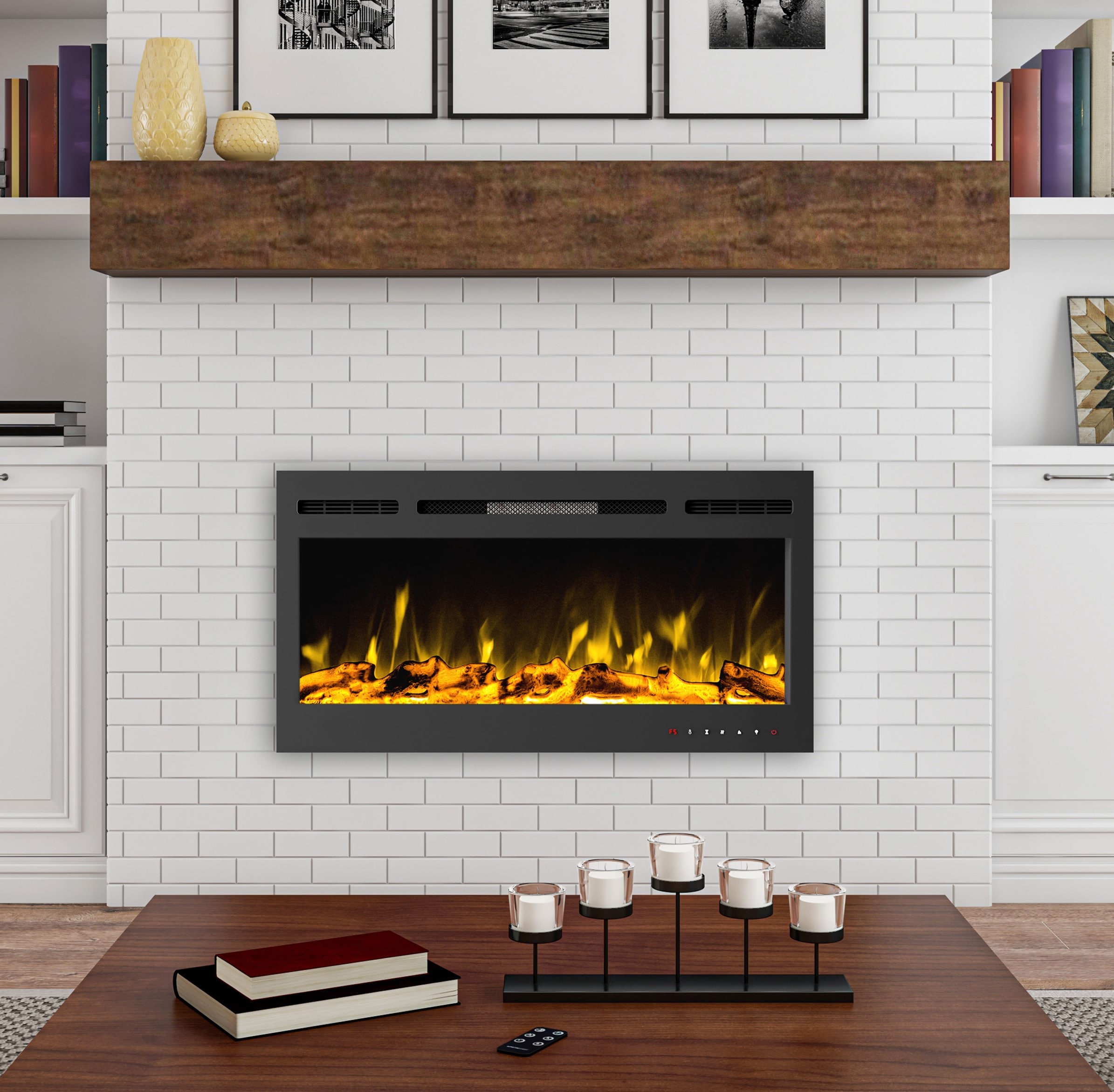 COWSAR 60.31-in W White TV Stand with Infrared Quartz Electric Fireplace M2305-WHITE Sansujyuku sansujyuku.com