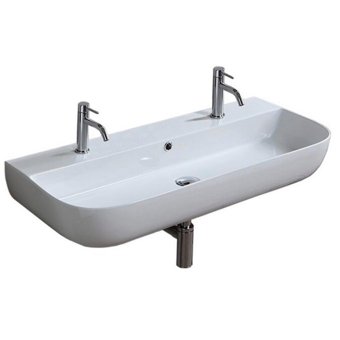 Nameeks Glam White Ceramic Wall Mount, Bathroom Trough Sink