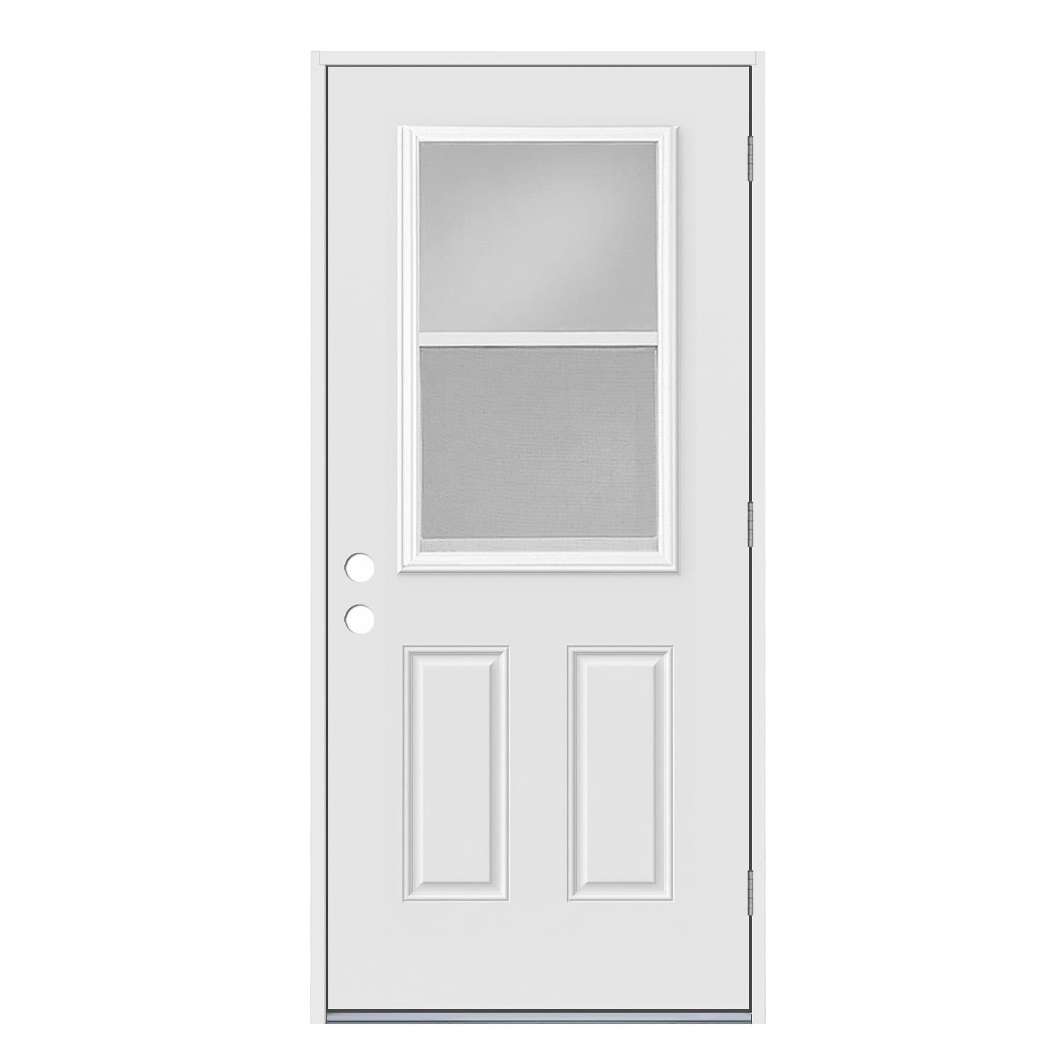 32-in x 80-in Steel Half Lite Left-Hand Outswing Primed Prehung Single Front Door Insulating Core in Off-White | - JELD-WEN JW228600002