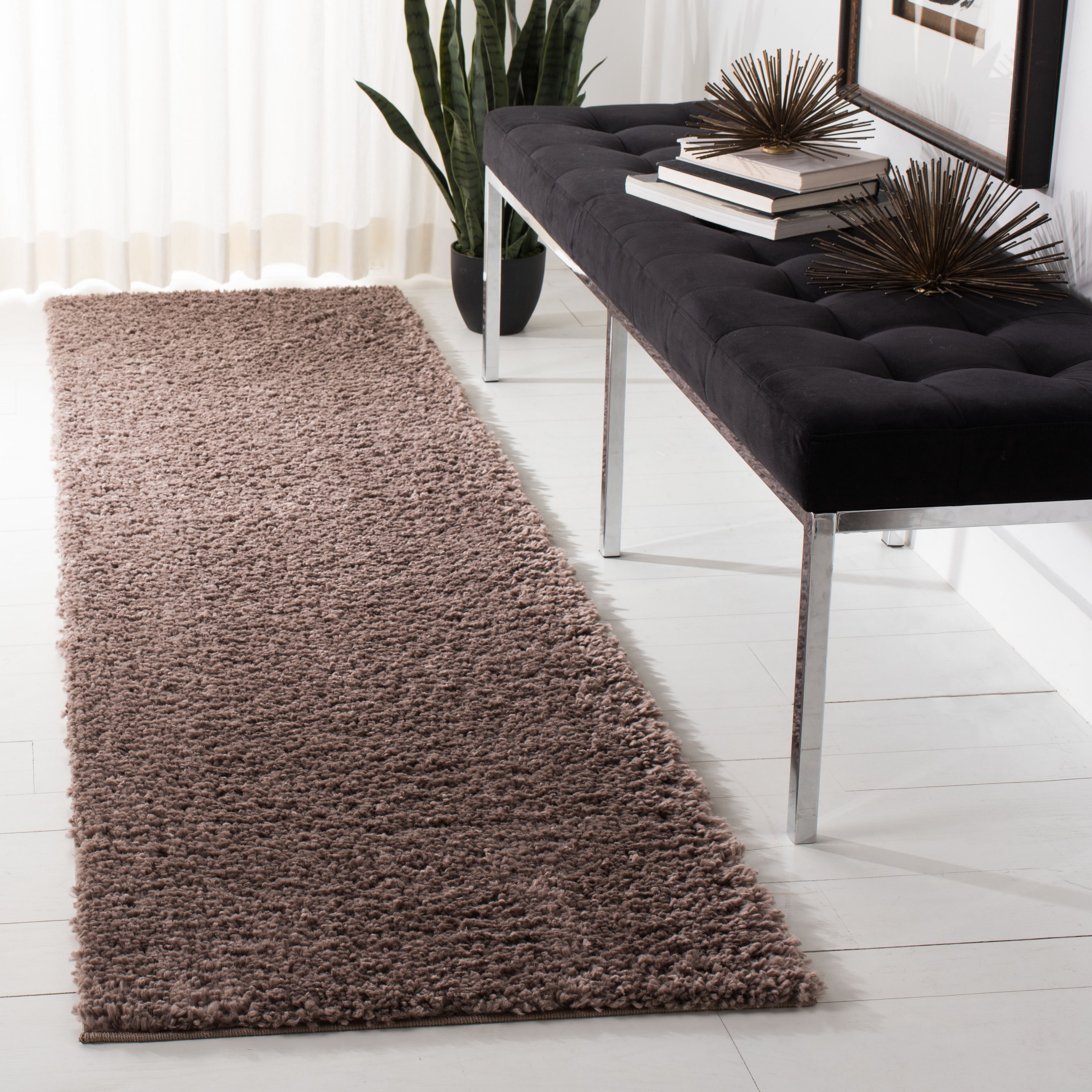 Safavieh AUG900R-28 August Shag 2 x 8 (ft) Loomed Polypropylene Taupe Rectangular Indoor Solid Farmhouse/Cottage Runner rug