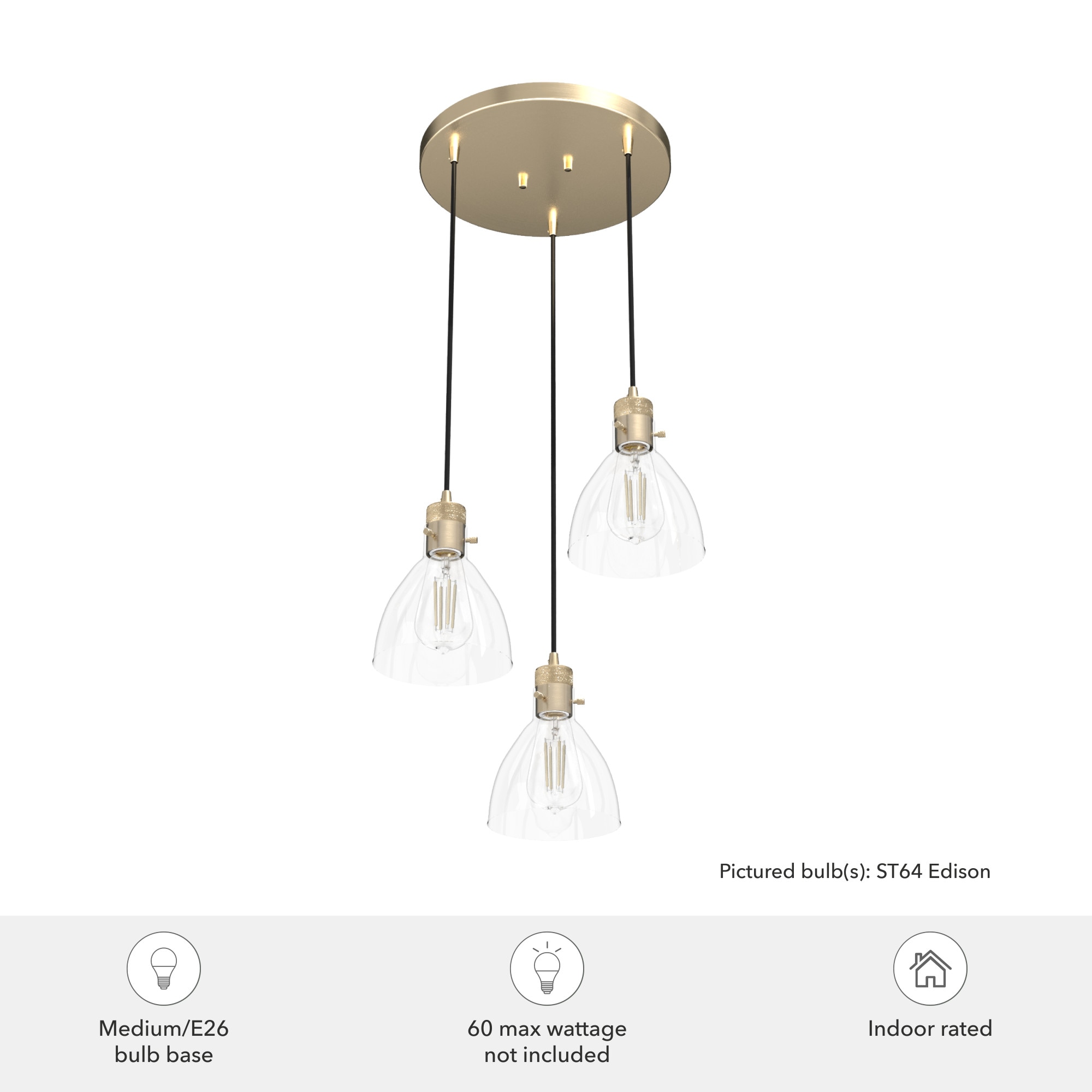 Van Nuys 3-Light Alturas Gold LED Glass Cluster Pendant