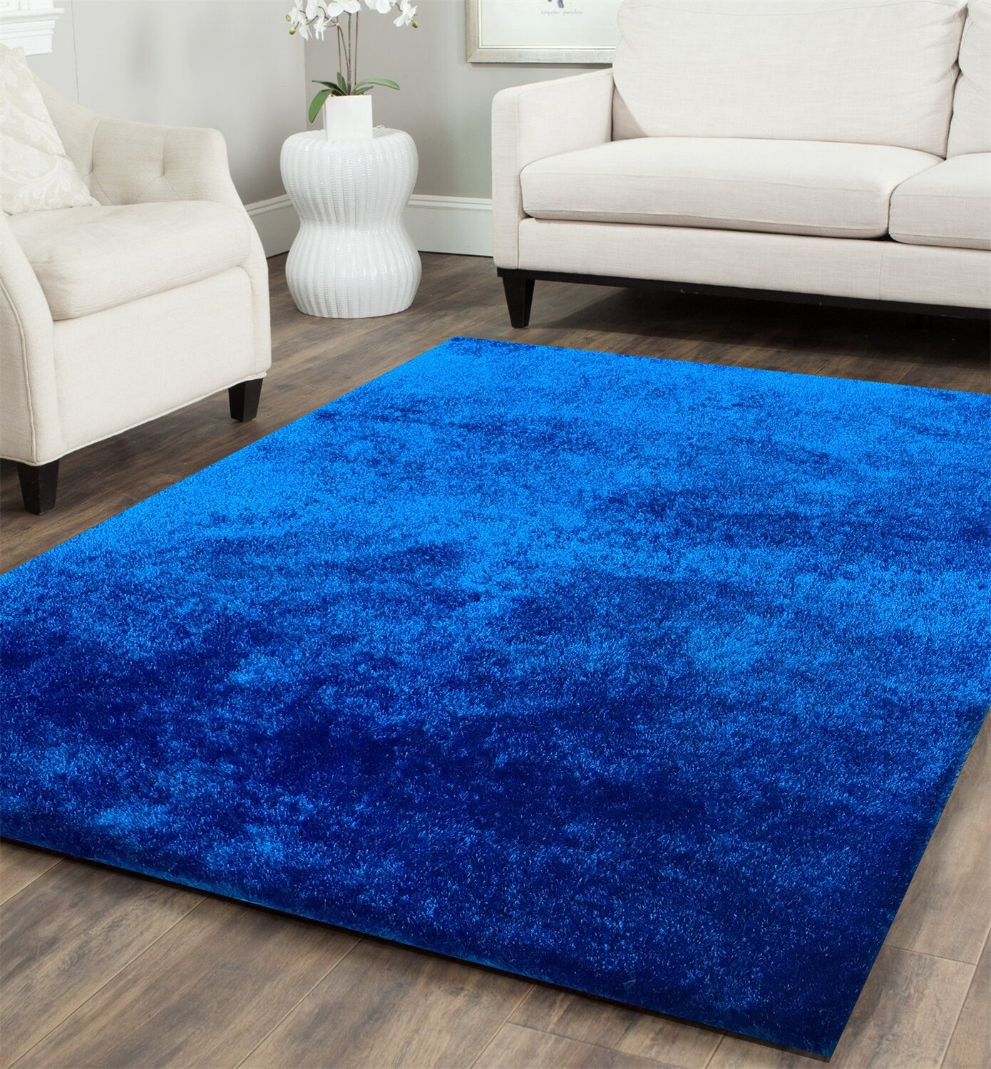 Amazing Rugs Fuzzy Shaggy 8 x 11 Electro Blue Indoor Solid Area Rug in ...