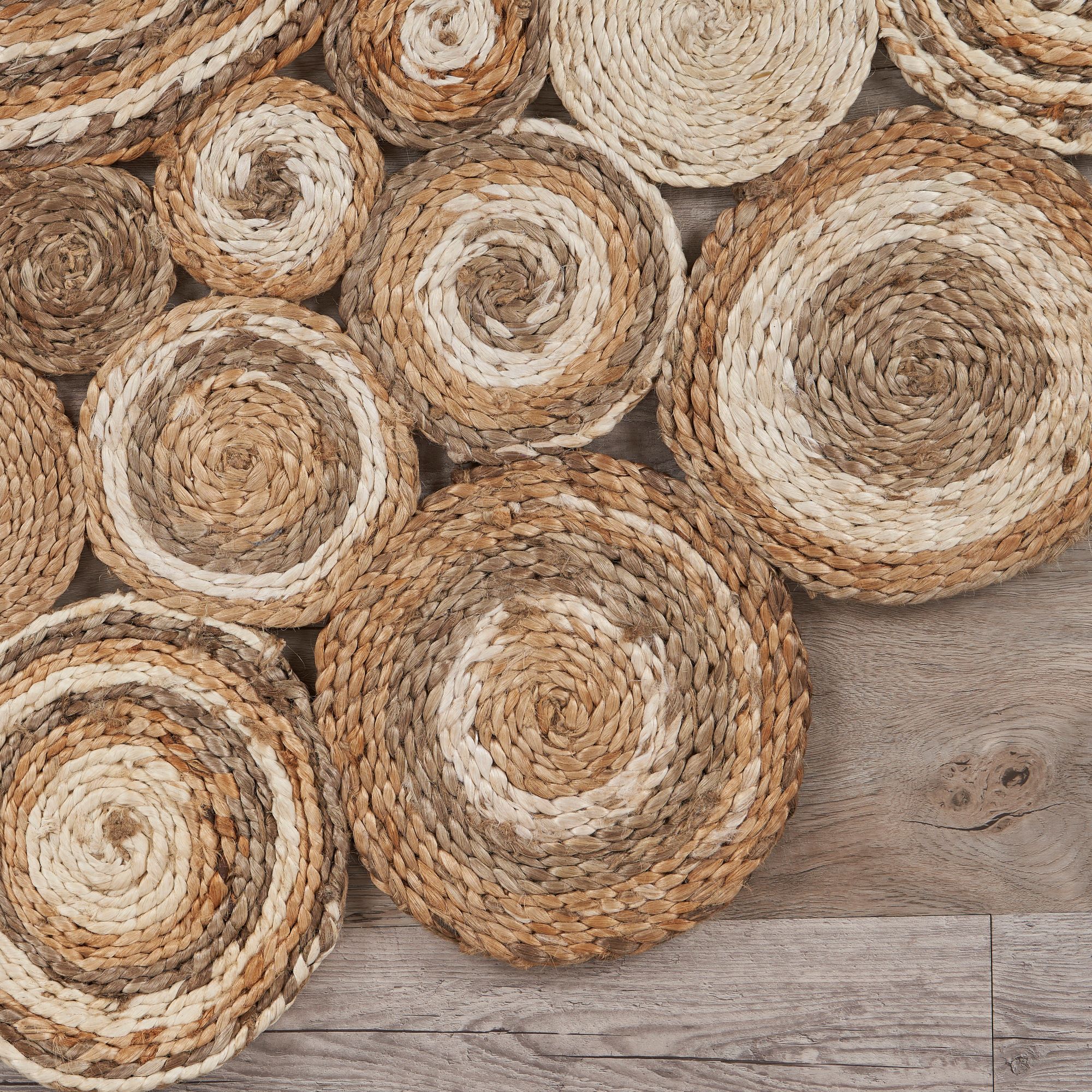 Handmade Braided Oval Beige and Gray Wool Rug