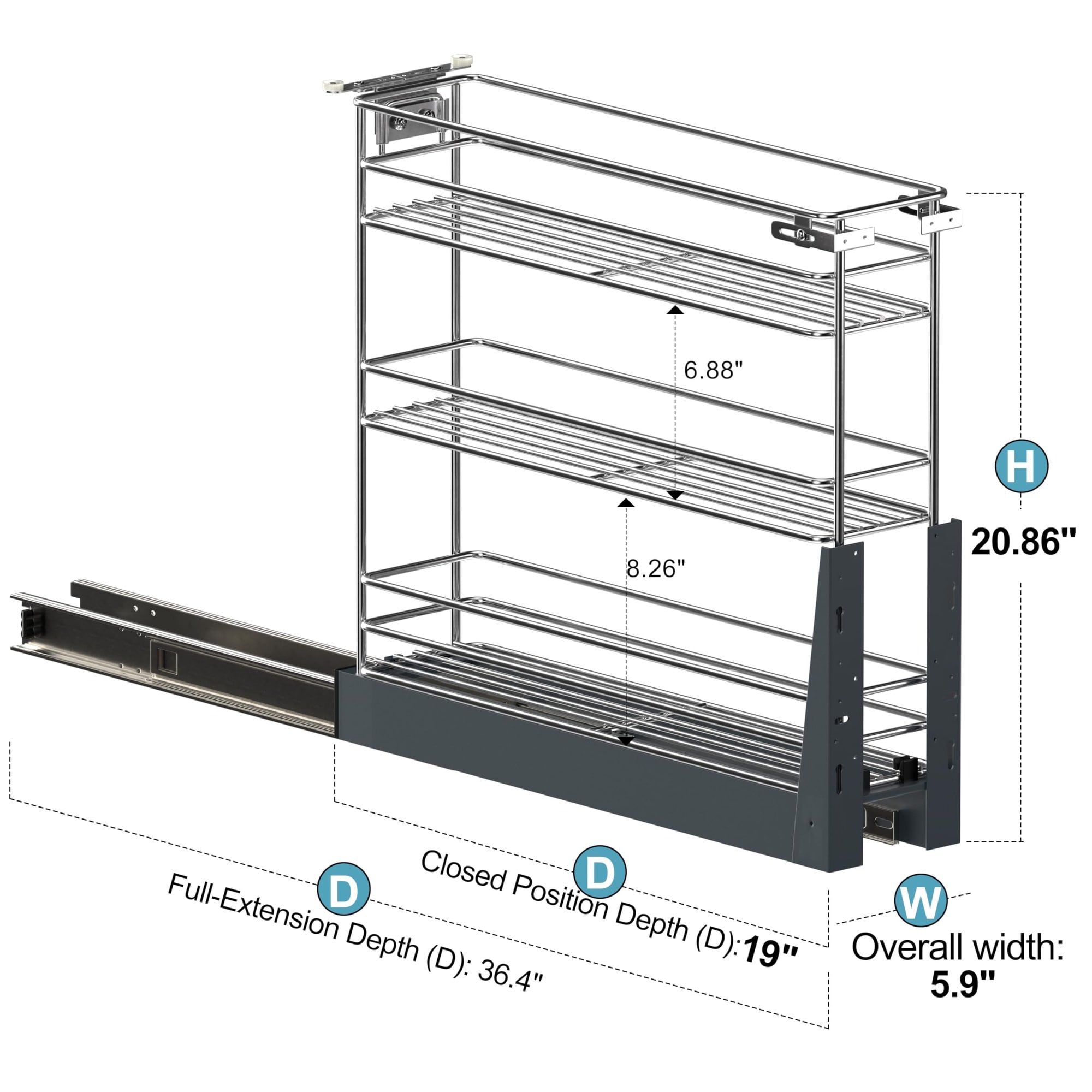 DHMHD 3 Tier Pull Out Spice Rack Narrow Base Cabinet Organizer Full ...