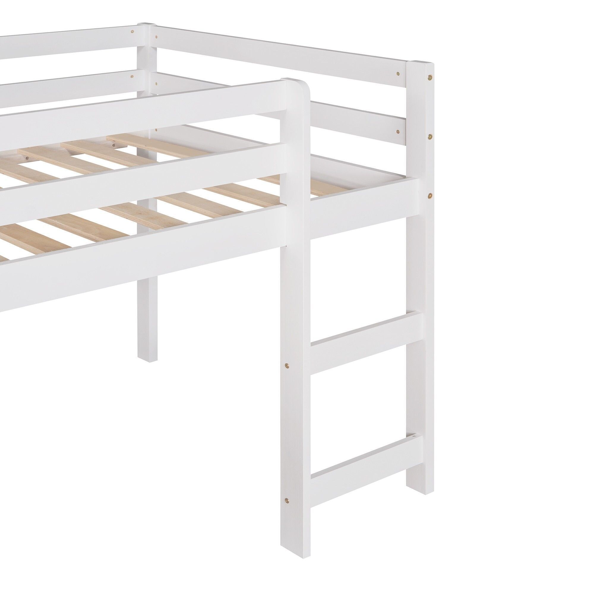 Yiekholo White Twin Loft Bed with Slide, Low Height, Solid Wood