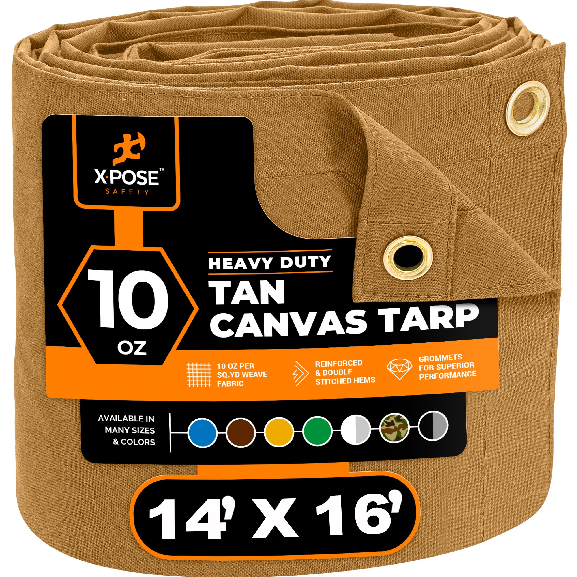 XPOSE SAFETY CTT10-1416-X 14-ft x 16-ft Brown Commercial Canvas 14-mil Tarp