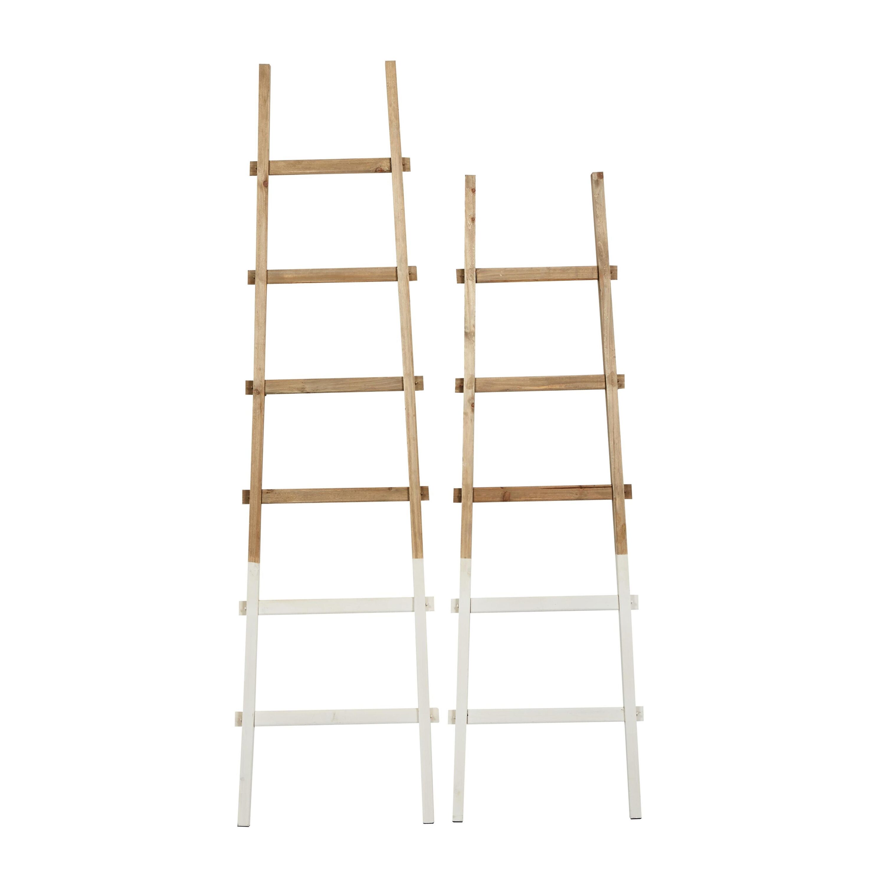 Modern Rustic Wood 73" Blanket Ladder with White Accents