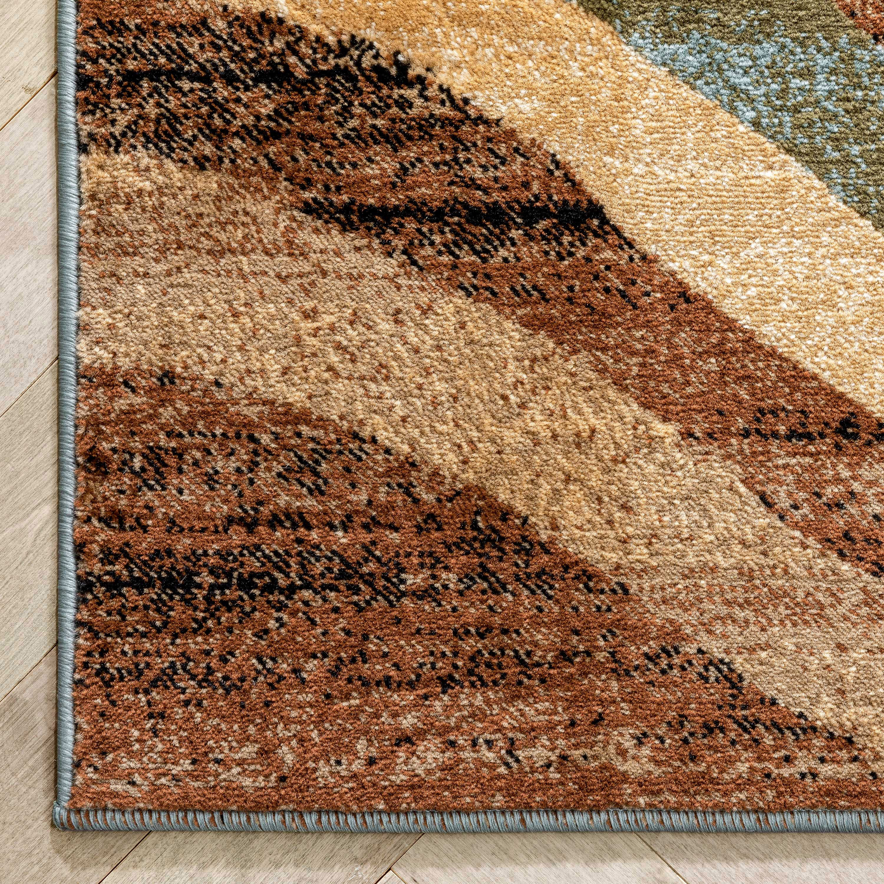 Modern Geometric Blue and Beige Rectangular Area Rug