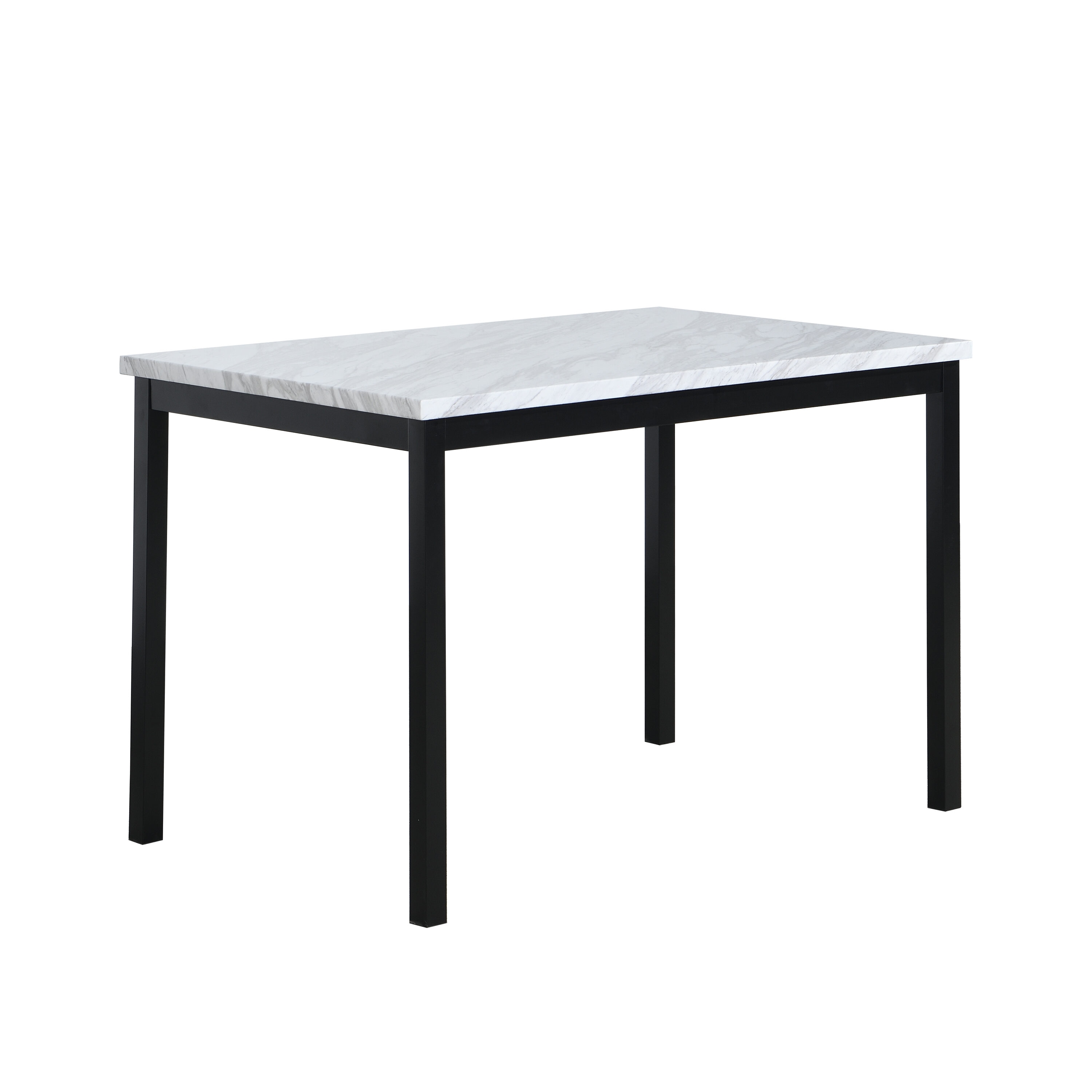 Contemporary Rectangular Faux Marble Dining Table with Black Metal Legs