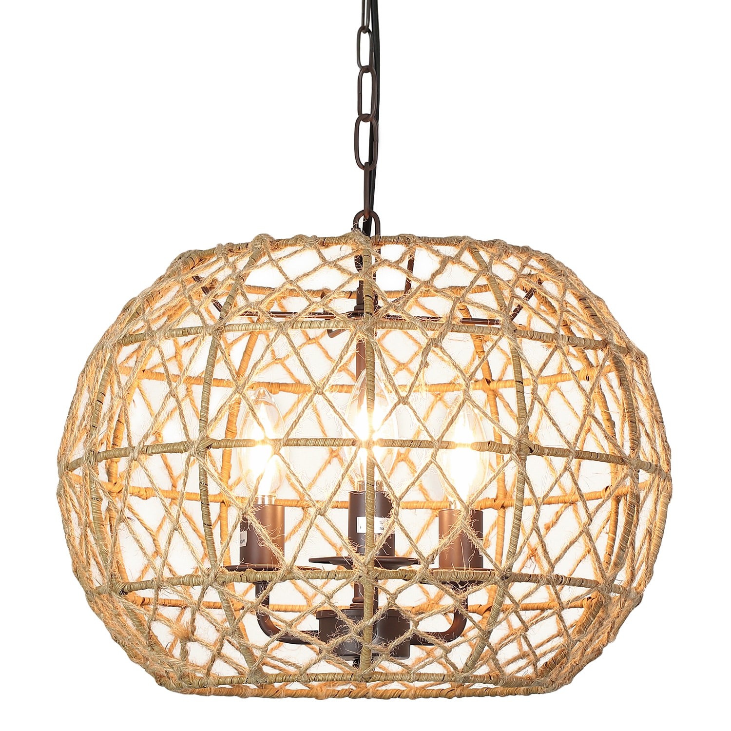 Depuley 3-light Matte Black Canopy With Natural Rattan Shade Rustic 