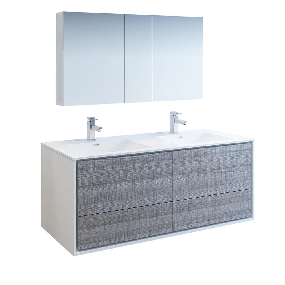 Fresca FVN9260HA-D Catania 60-in Glossy ash gray Double sink Floating Bathroom Vanity with White Acrylic Top