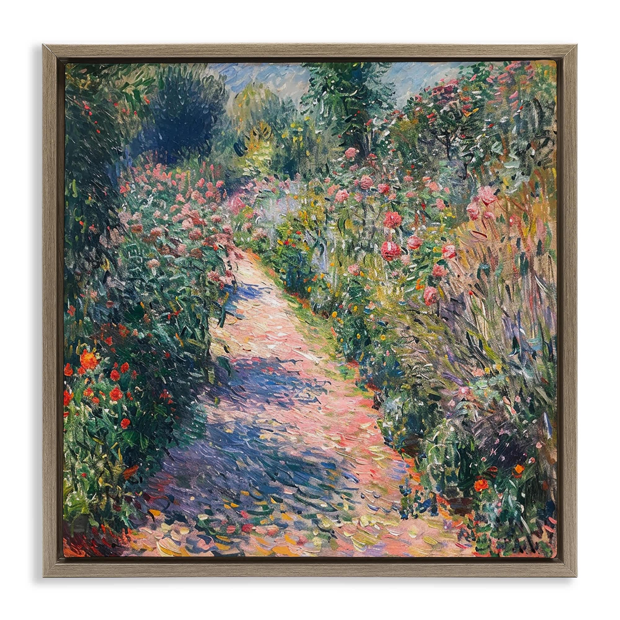 Stupell Industries BW-472-FFE-17X17 Impressionist Wildflower Path Brown Floating Frame Canvas Art 18 x 18