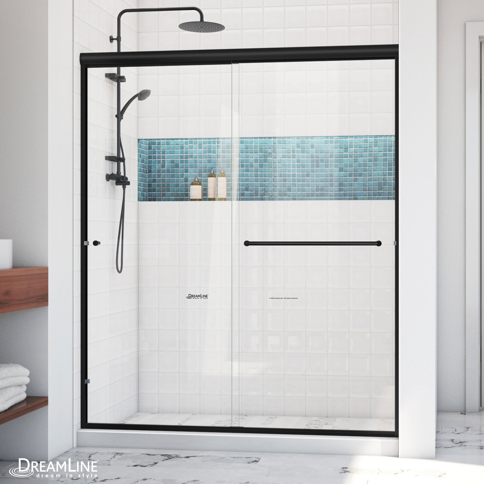DreamLine SHDR-134876X-09 Charisma-X Matte Black 44-in to 48-in W x 76-Inches H Semi-frameless Bypass Sliding Shower door 3/8-in Thick Clear Glass