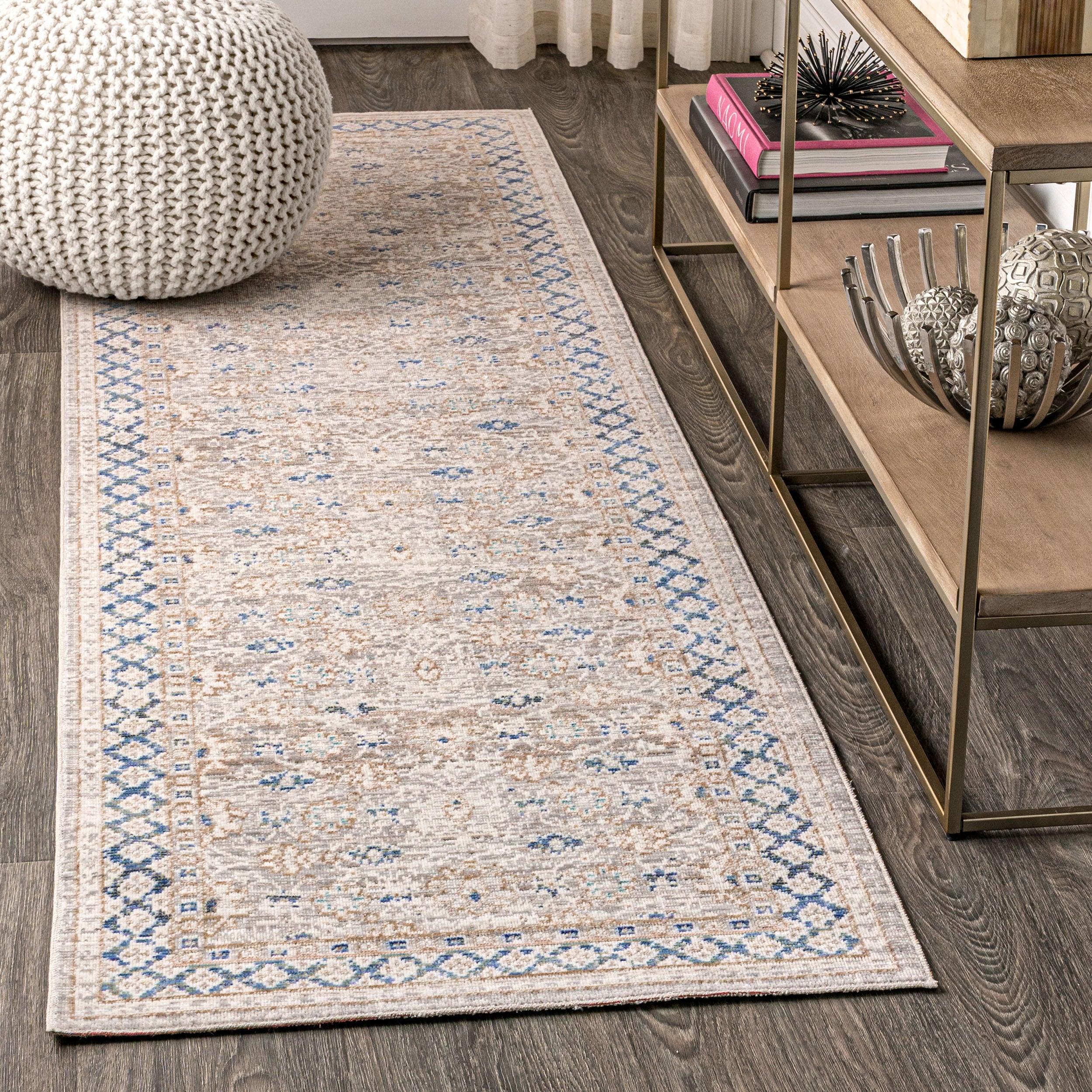 JONATHAN  Y SBC301D-28 Shabby Chic Hardwick English Country Argyle 2 x 8 (ft) Loomed Polyester Gray/Blue Rectangular Indoor Border Vintage Runner rug