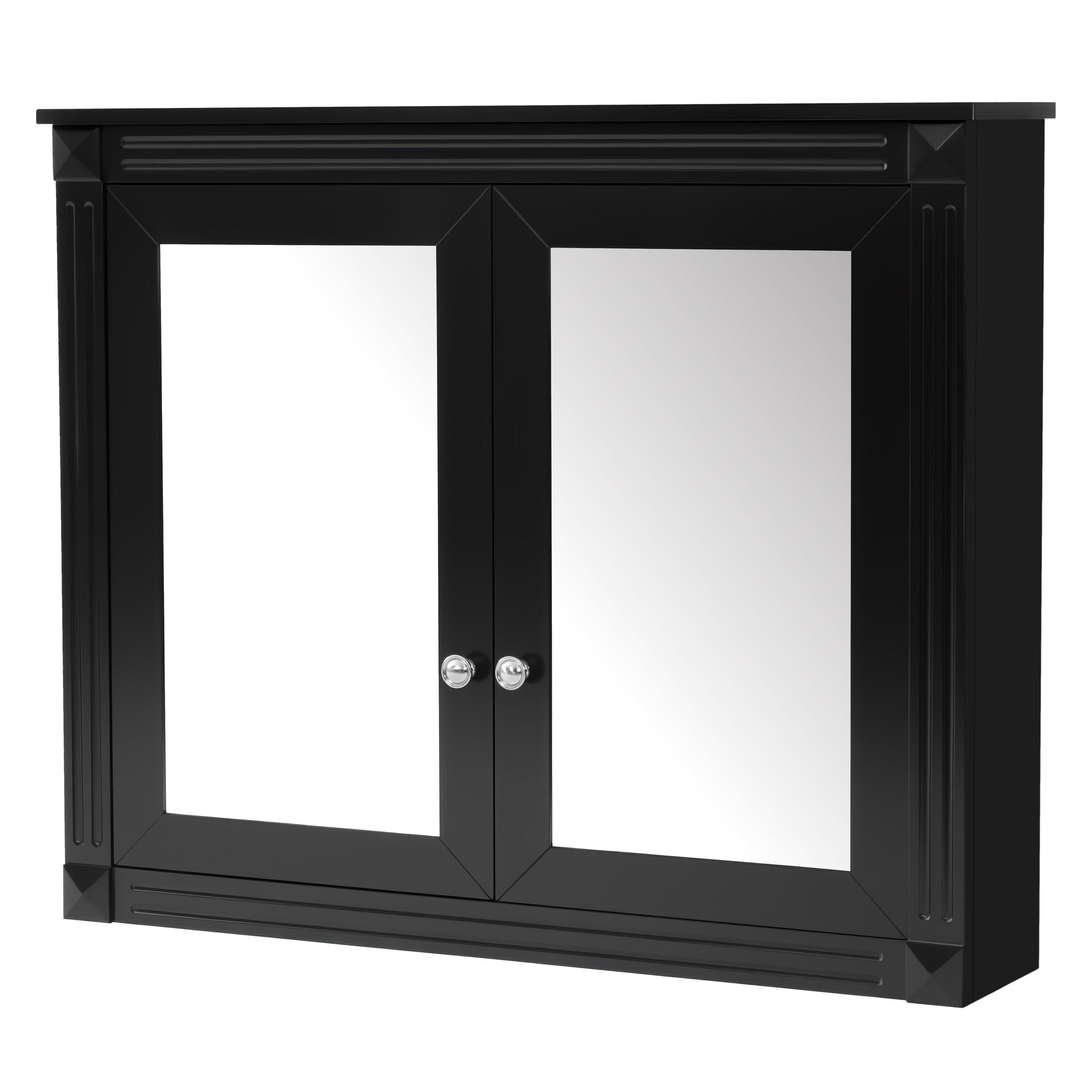 LIVACA 36 inch x 28 inch Blue Painted Solid Wood and MDF Medicine Cabinet with 2 Mirrors and 2 Adjustable Shelves