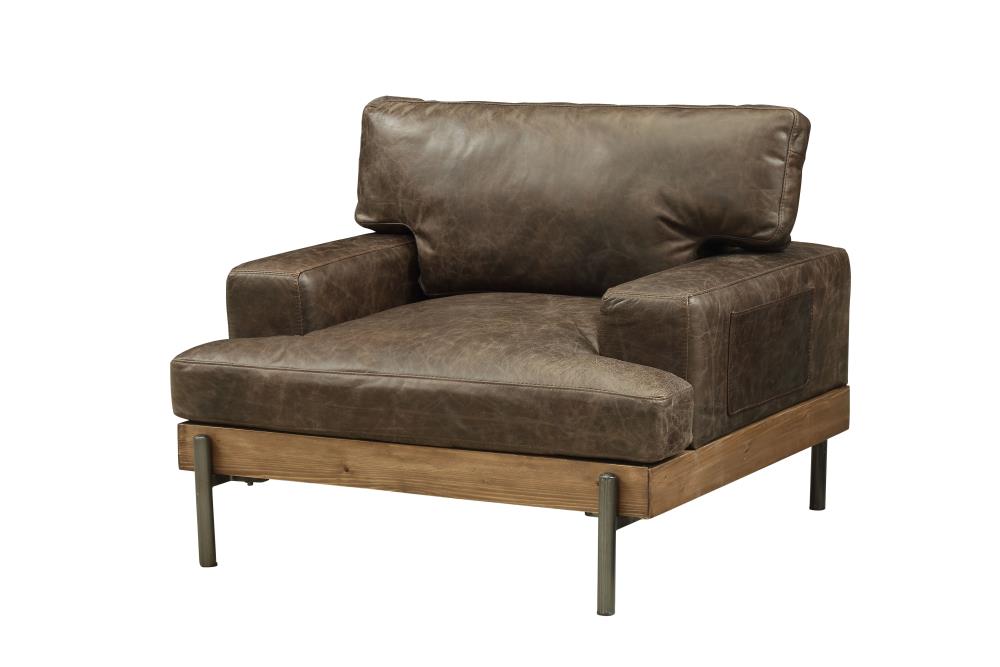 Silchester Distressed Chocolate Leather and Oak Accent Chair