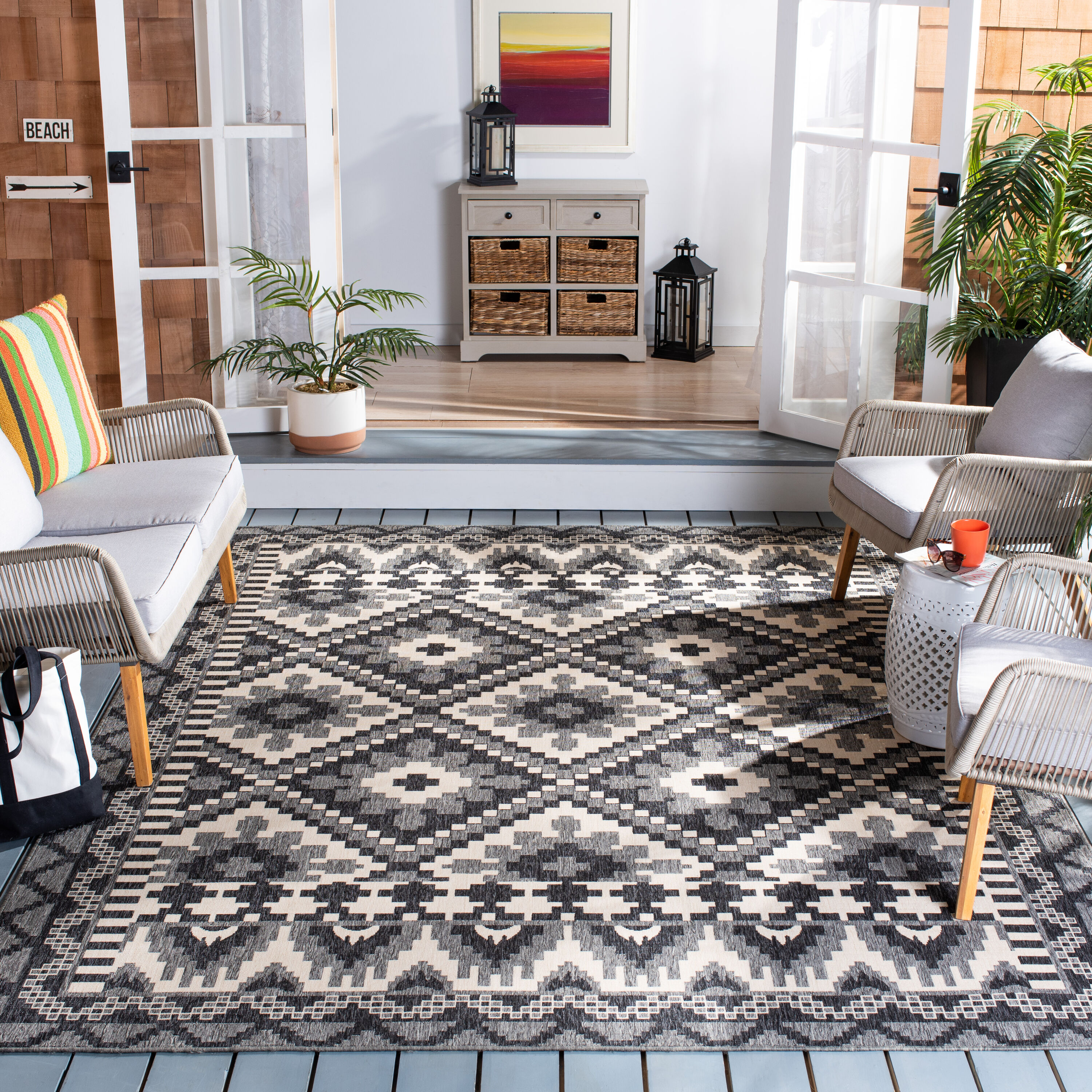 Safavieh VER096-3435-7SQ Veranda 7 x 7 (ft) Loomed Synthetic Gray/Beige Square Indoor/Outdoor Floral Southwestern Area rug