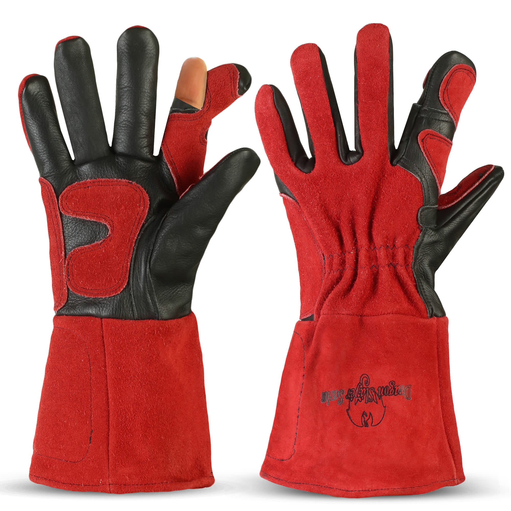 Strongarm American Welding Co. Strongarm Dragon Slayer Premium Leather Welding Gloves 14in Removable Finger Rest Patch Kevlar Stitching