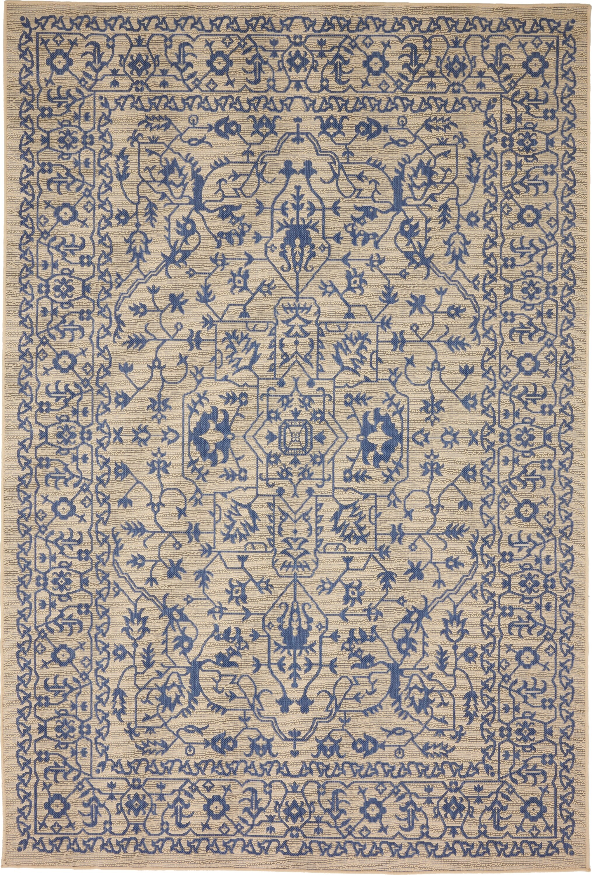 Unique Loom 3135501 Allover Outdoor 6 x 9 (ft) Loomed Polypropylene Beige/Navy Blue Rectangular Indoor/Outdoor Medallion Wash with water Area rug