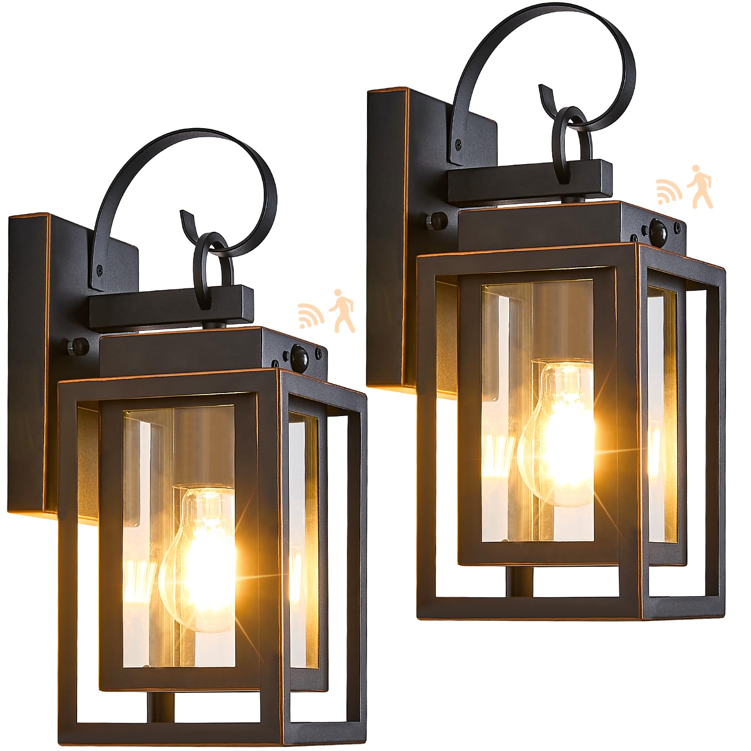 IUEST  2 Pack Motion Sensor Outdoor Wall Lights Modern Dusk to Dawn Exterior Lighting Fixture Black Wall Sconces Porch Light Waterproof