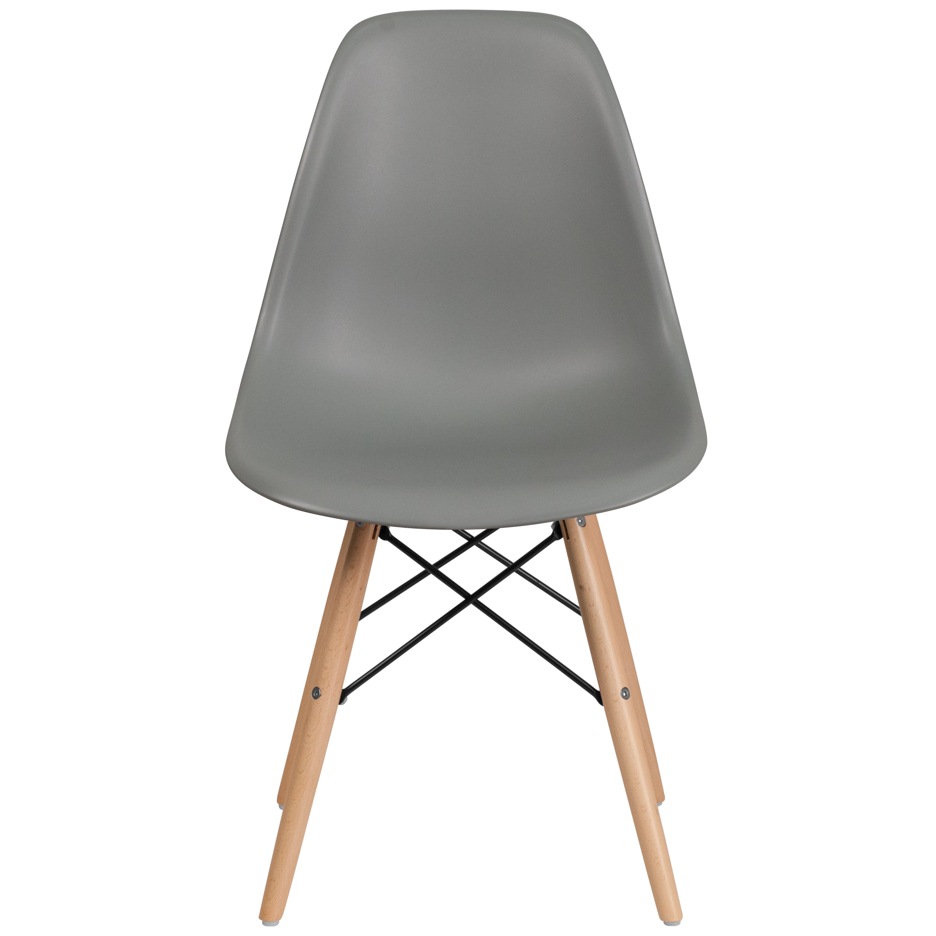Moss Gray Plastic Side Chair with Wooden Legs