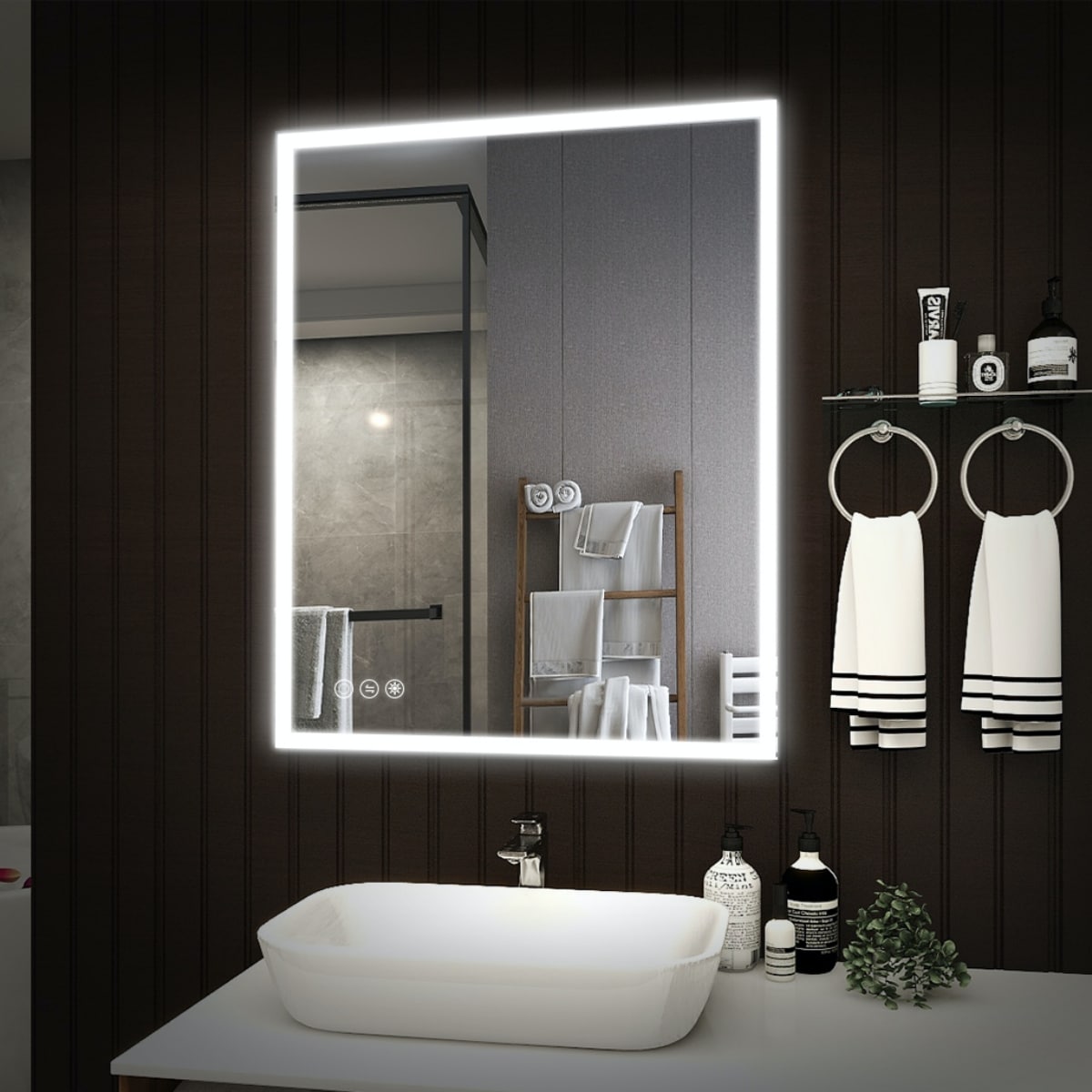 AAZJ JKF-MC04-3036SF1 KA 30-Inches x 36-Inches Polished Frameless Rectangle Dimmable Lighted Fog Free Bathroom Vanity Mirror ( Silver )
