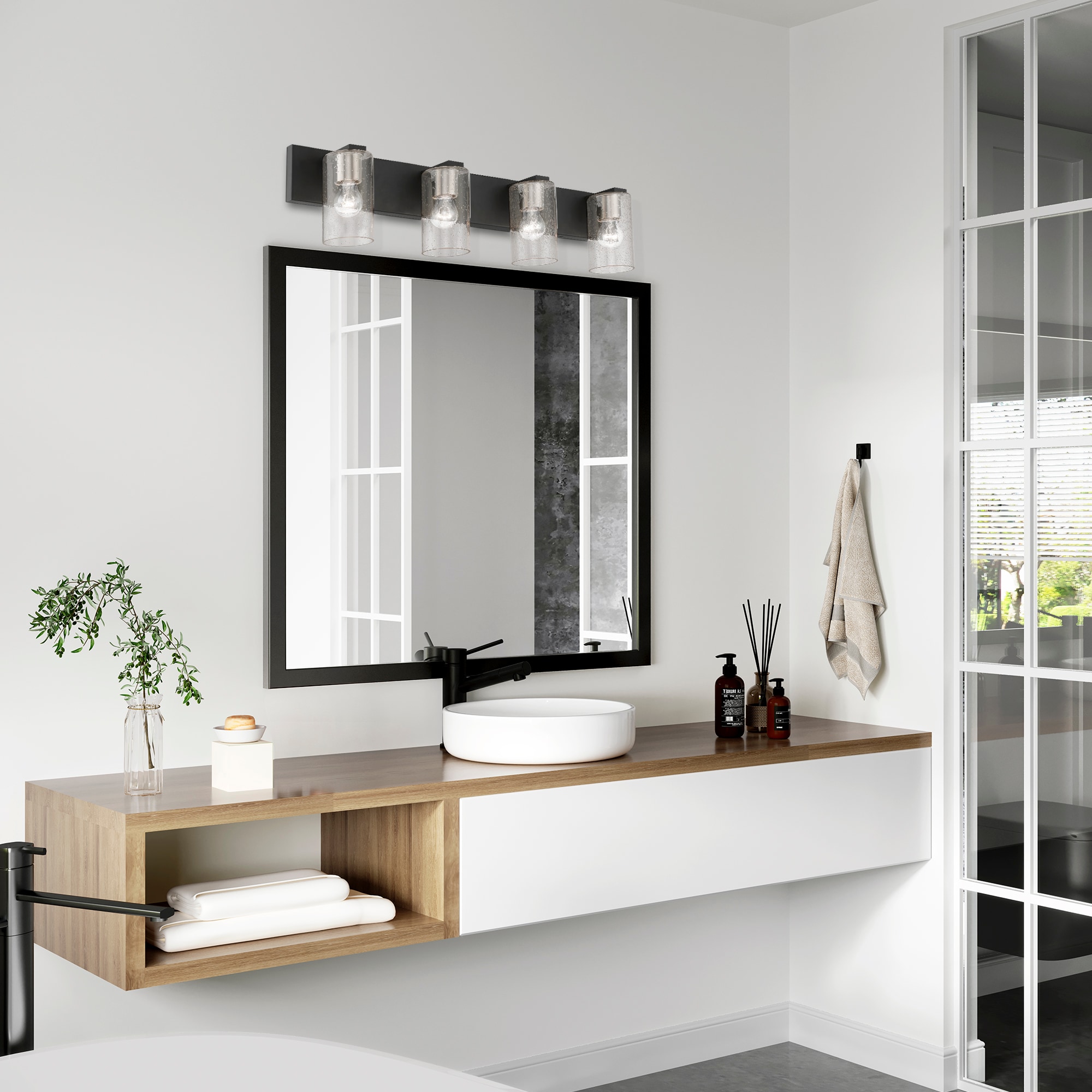 Zurich Black and Brushed Nickel 4-Light Vanity with Clear Seeded Glass