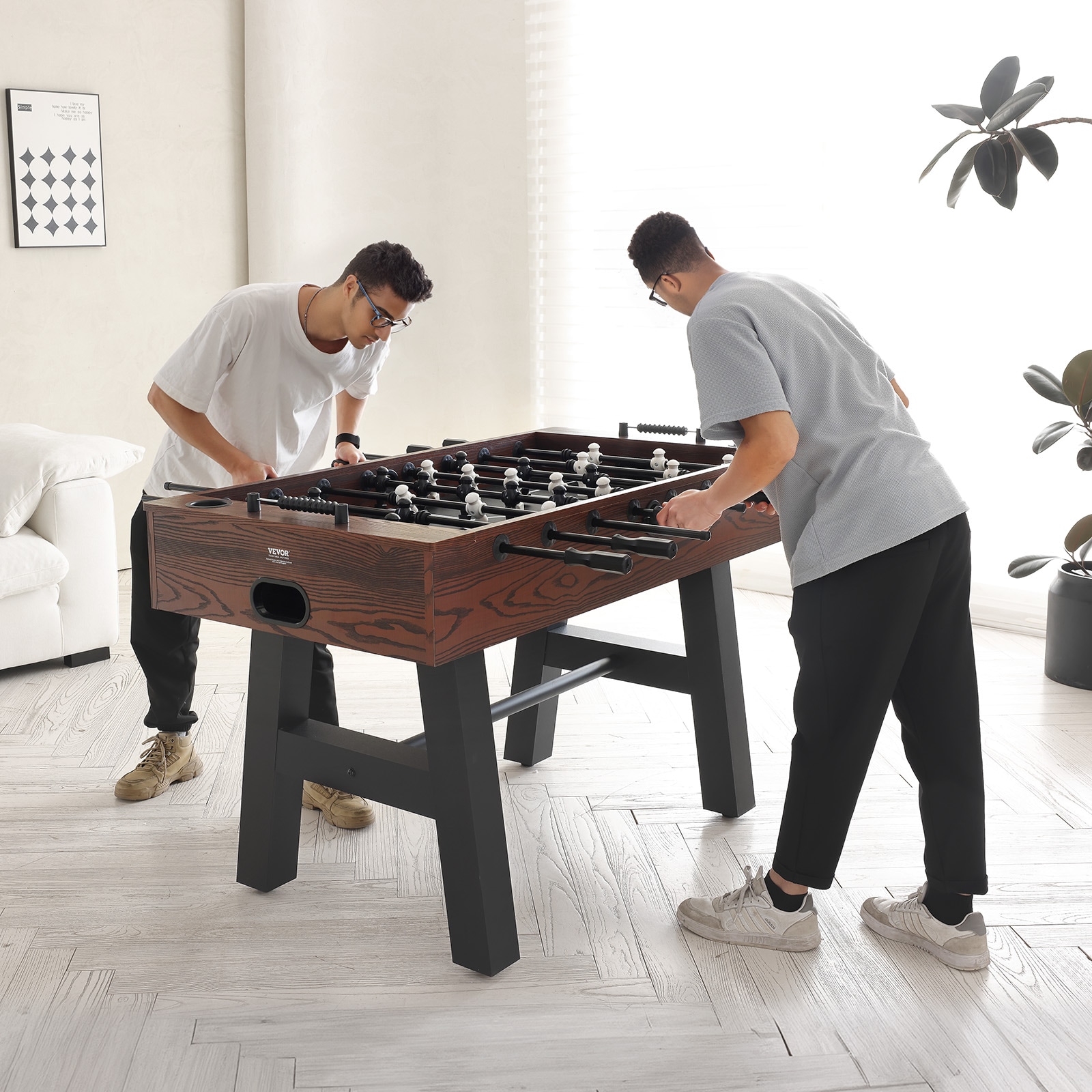 VEVOR 55'' Brown and Black Foosball Table with Telescopic Rods