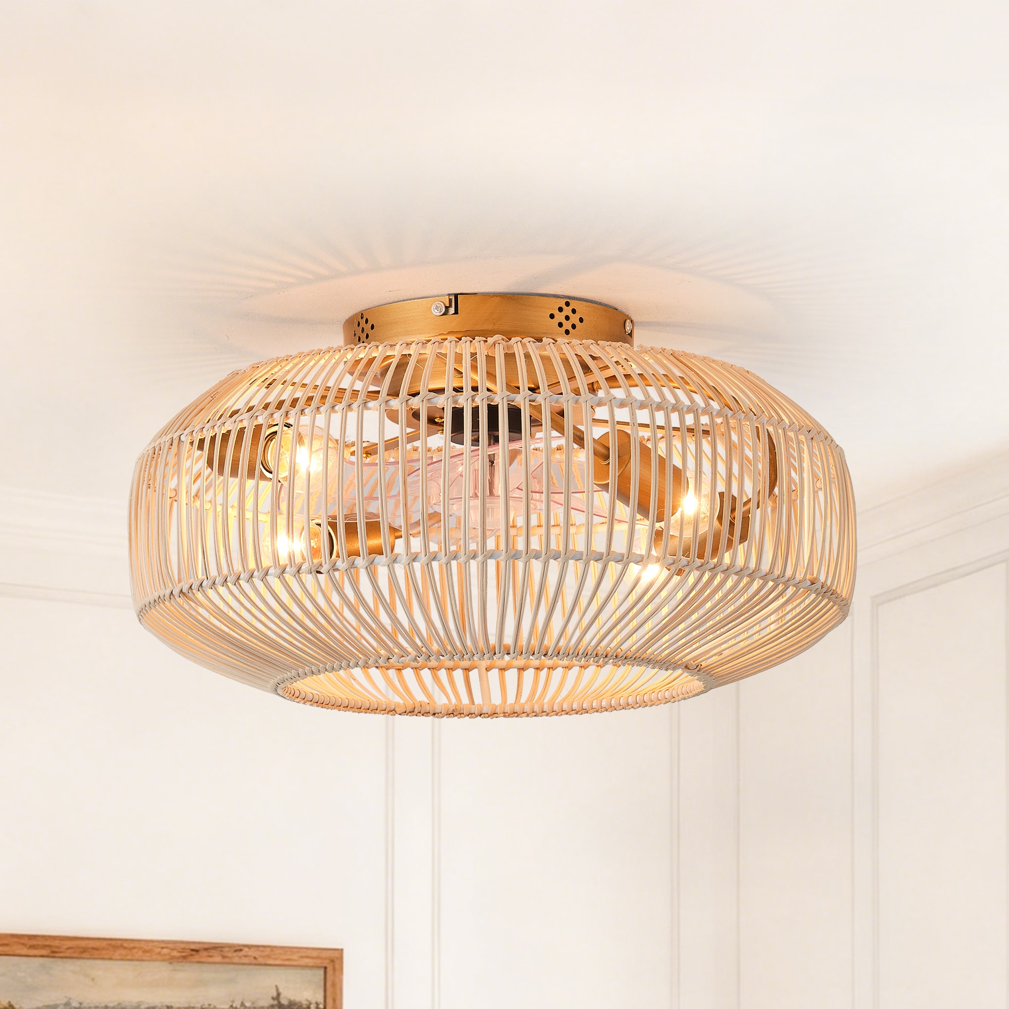 IHOMEadore MDF2002WH 19.7-in Flush Mount Gold with Clear Blades Fandelier Ceiling Fan With Light 5 -Blade )