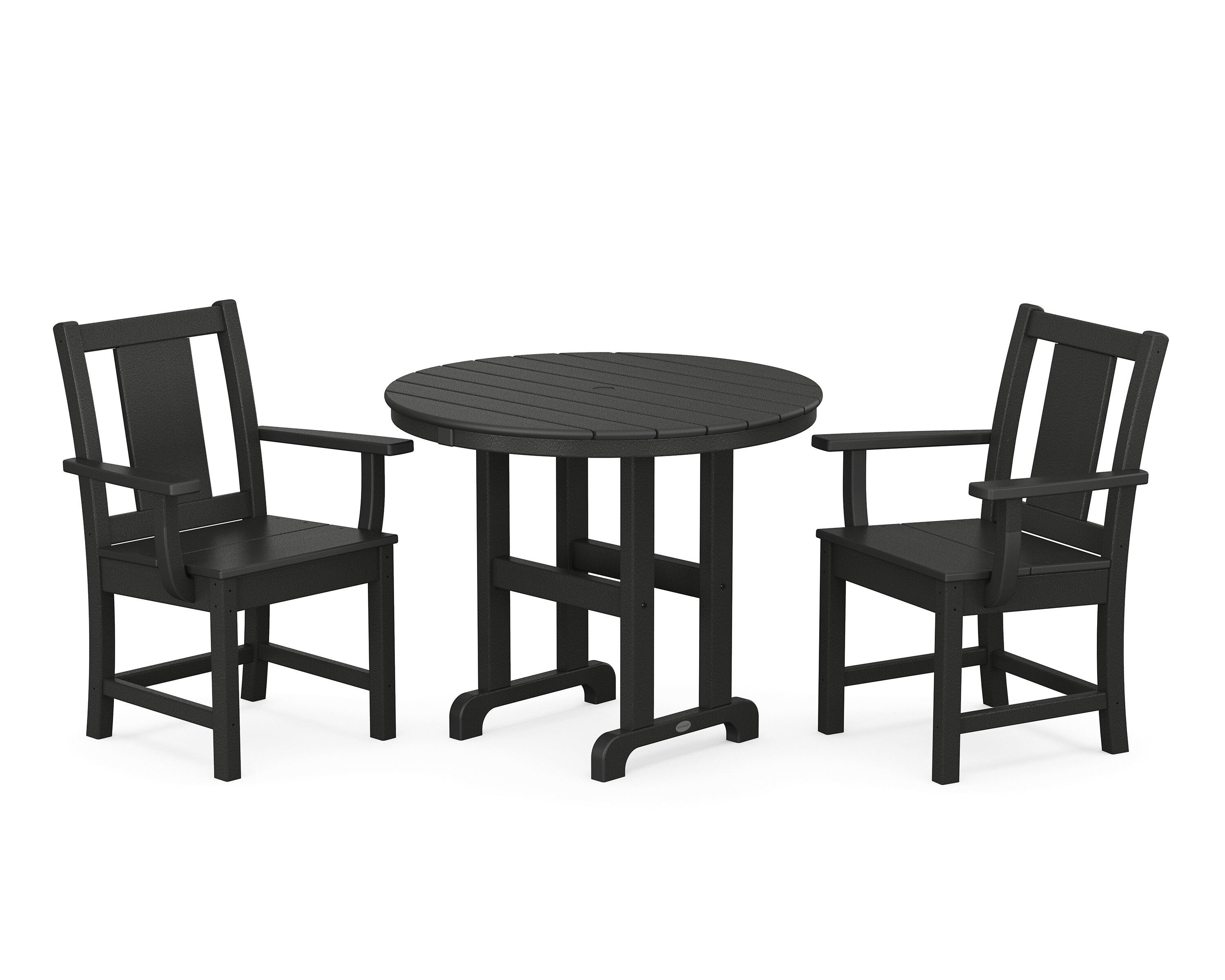 POLYWOOD PWS2121-1-BL Prairie 3 -Piece Black Patio Dining Set Plastic Round Table with 2 Stationary Chairs