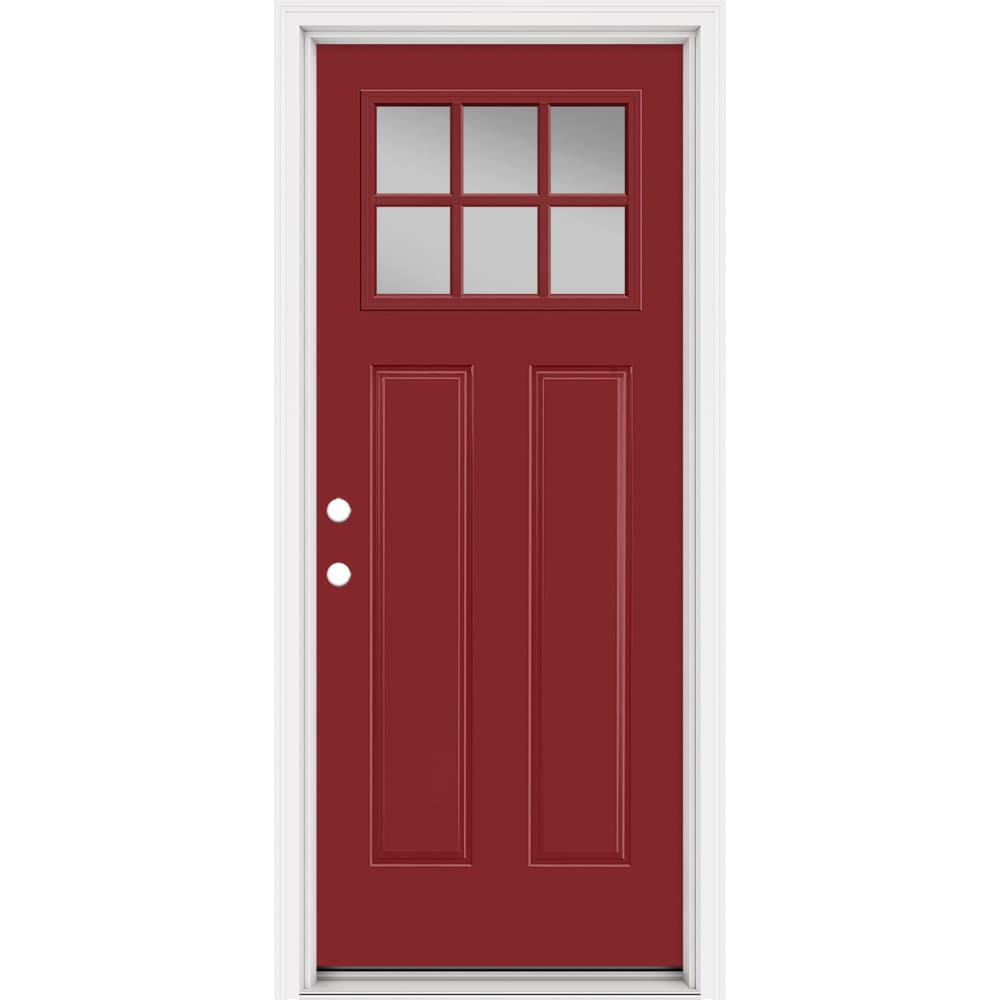 Masonite 321289 Steel Doors Series 32-in x 80-in x Steel No glass Right-hand inswing Roma Red Painted Prehung Front Door with Brickmould Insulating core
