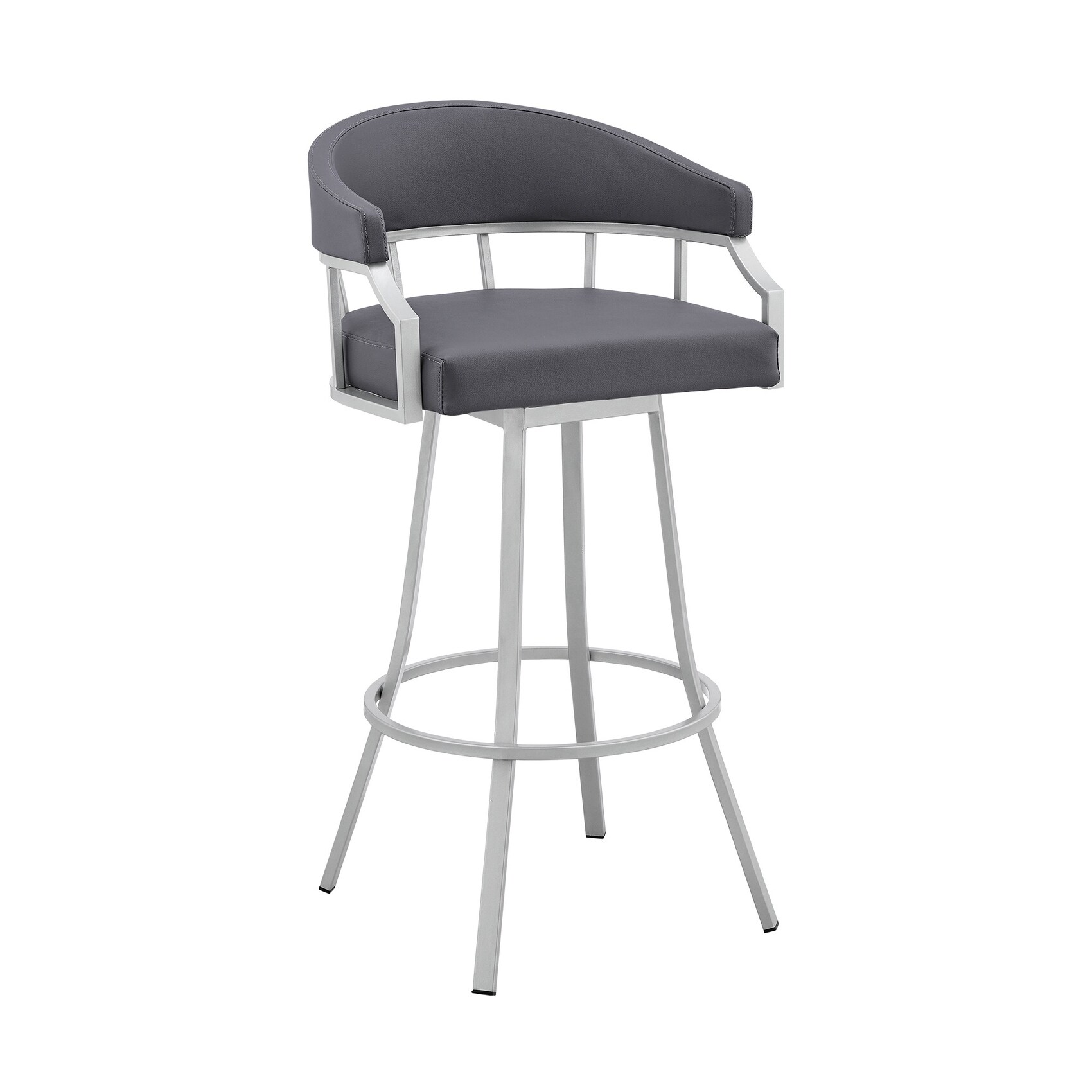 HomeRoots 4000476763 Slate Grey 26.0-Inches H Counter height Round seat Upholstered Swivel Metal Bar Stool with Arms and Back