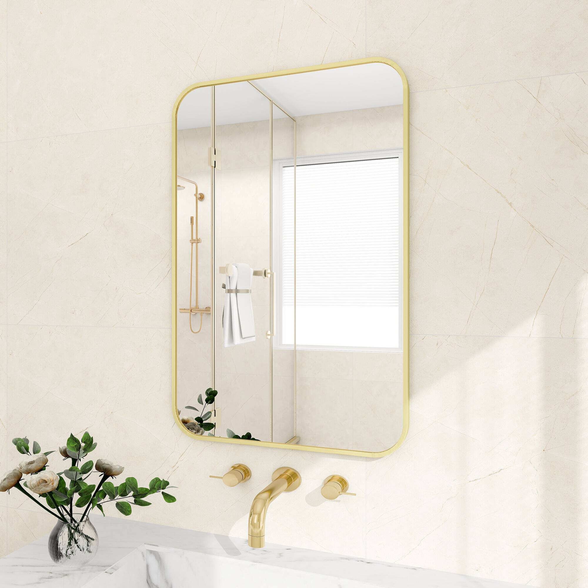 BEAUTYPEAK 26-in W x 37.8-in H Gold Framed Wall Mirror in the Mirrors ...