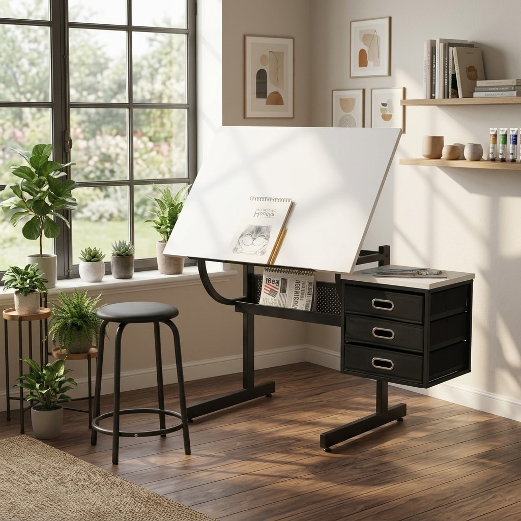 GDFStudio White Adjustable Drafting Table for Crafting Reading Writing ...