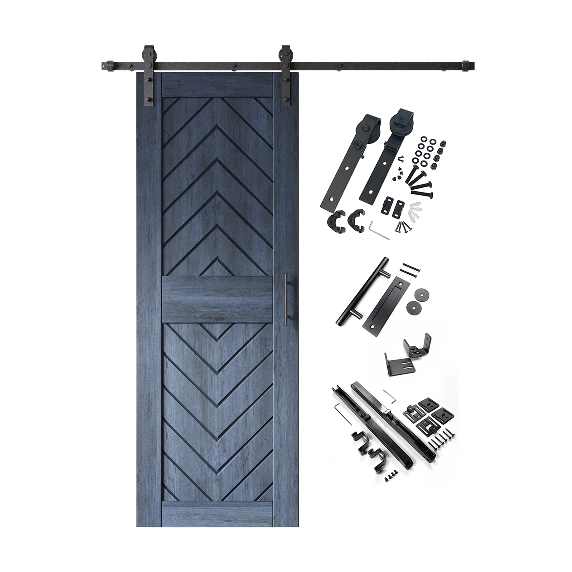 HOMACER YT1H054C-JT2-2684-NA 26-in x 84-in Navy Herringbone Pine Wood Solid core Single Barn Door (Hardware Included)